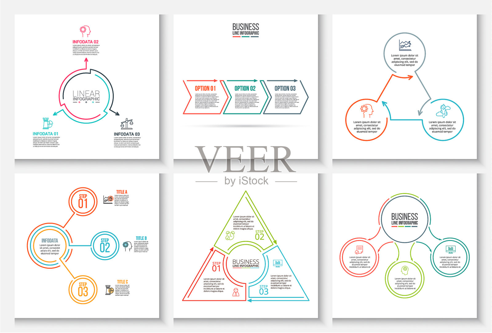 细线平面元素的信息图表设计模板素材