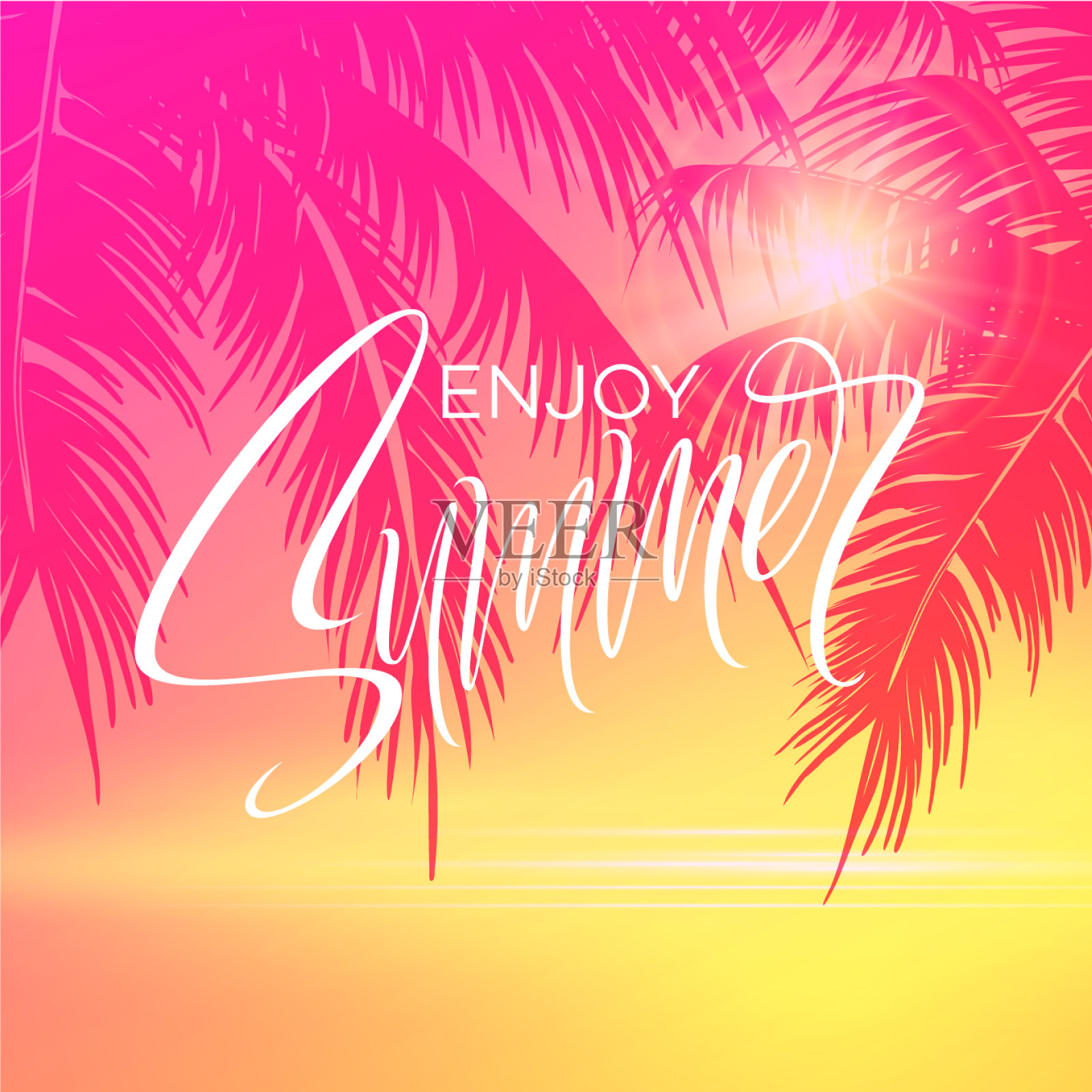 夏季字体海报与棕榈树的背景设计模板素材