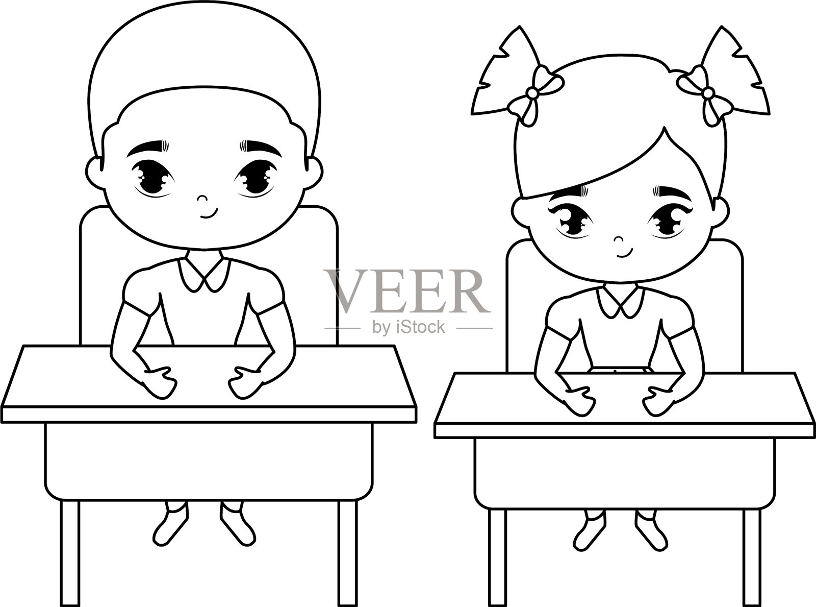 小学生坐在课桌上设计元素图片