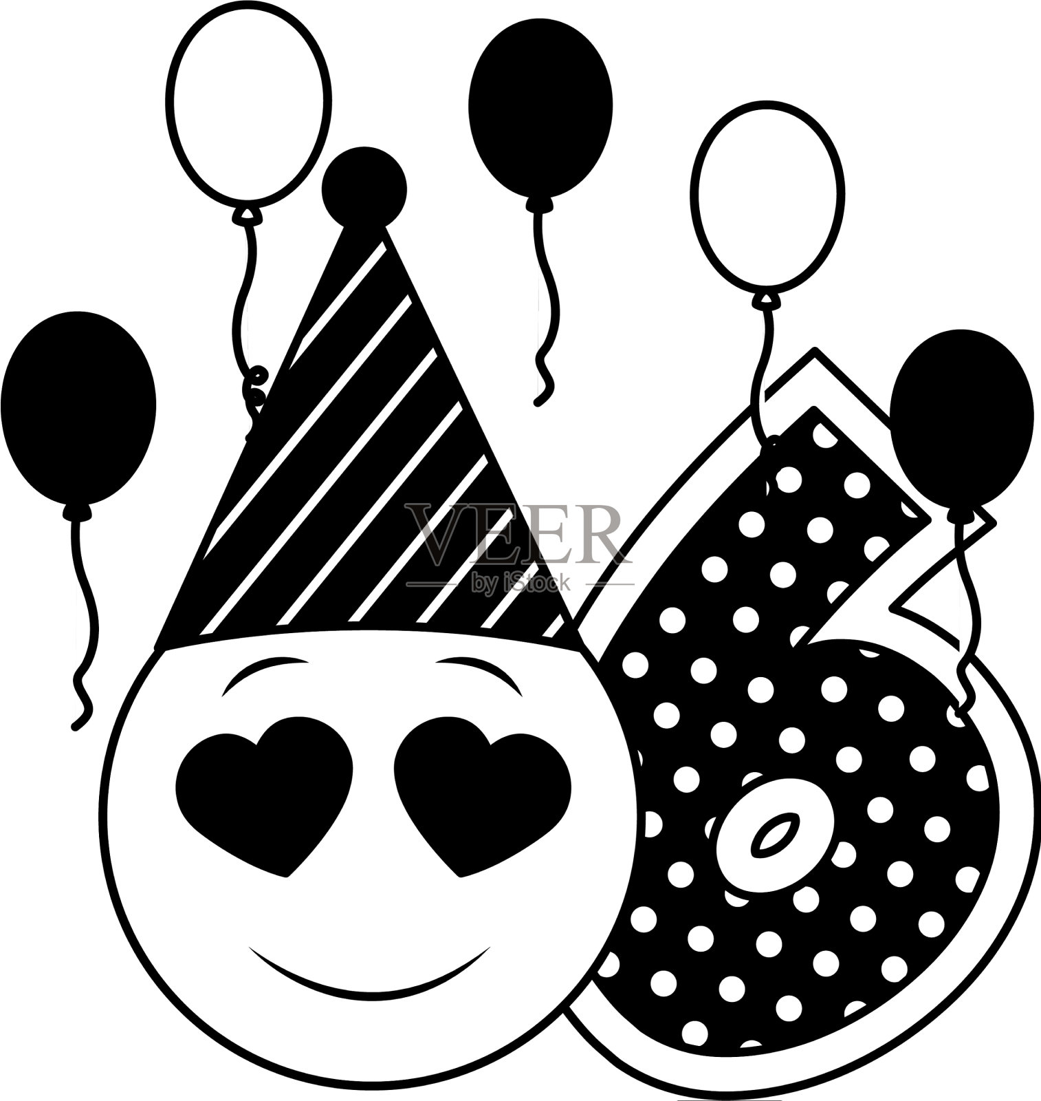 生日表情，派对，帽子，气球，还有六个设计元素图片