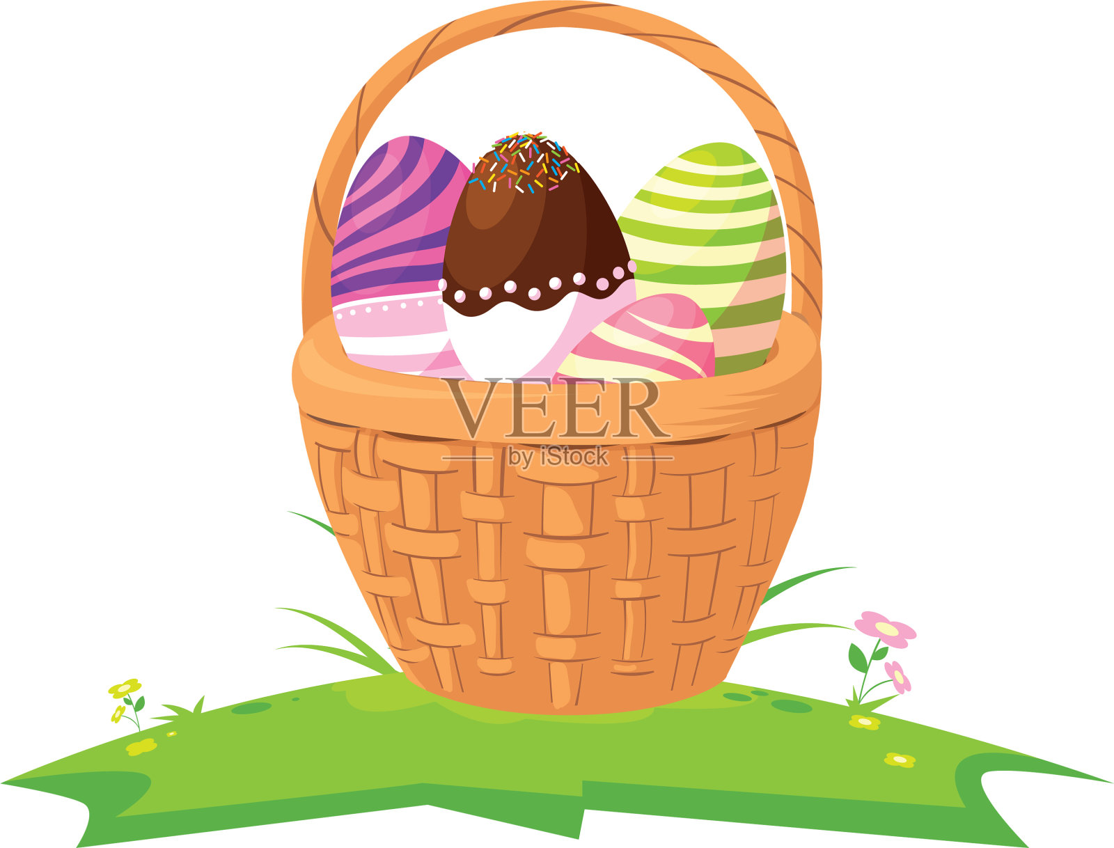 篮子里画着复活节彩蛋设计元素图片
