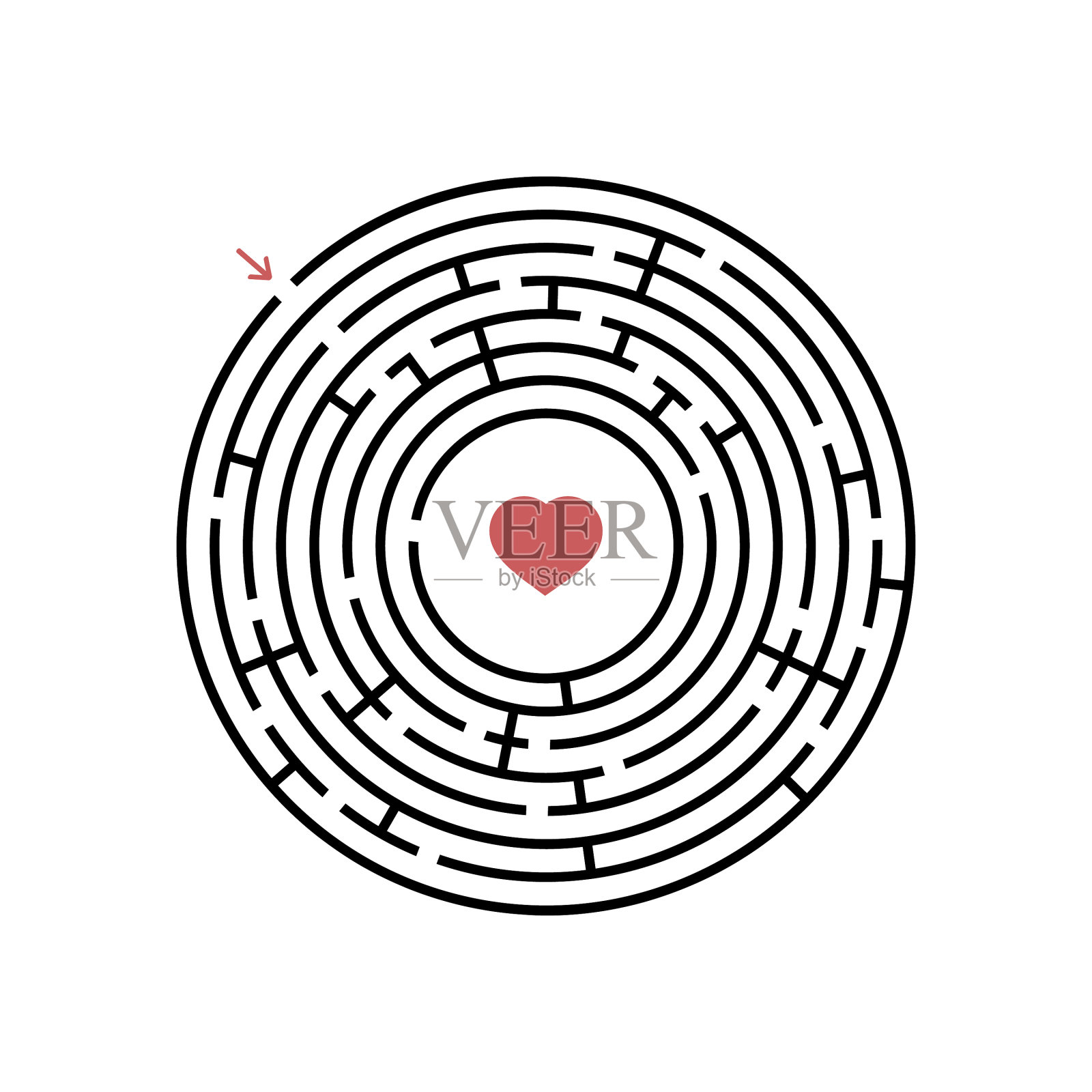 黑色圆形迷宫，有入口和出口设计元素图片
