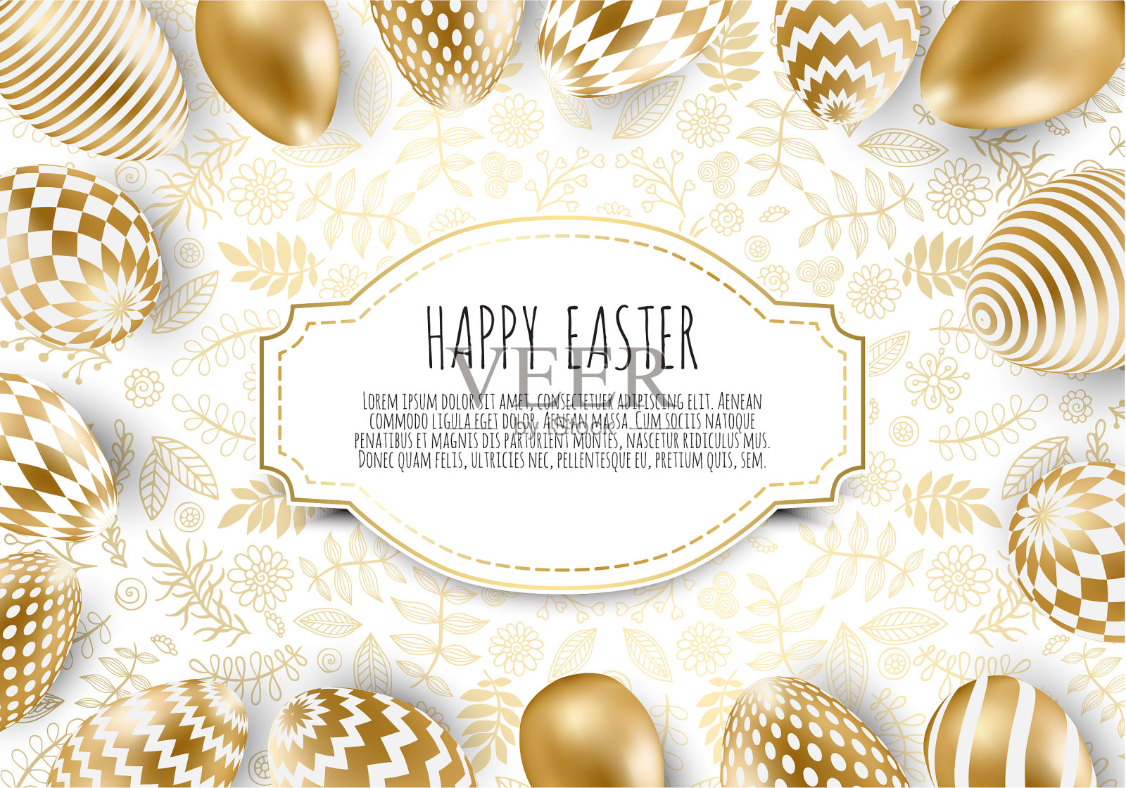 快乐的复活节背景与现实的金色设计模板素材
