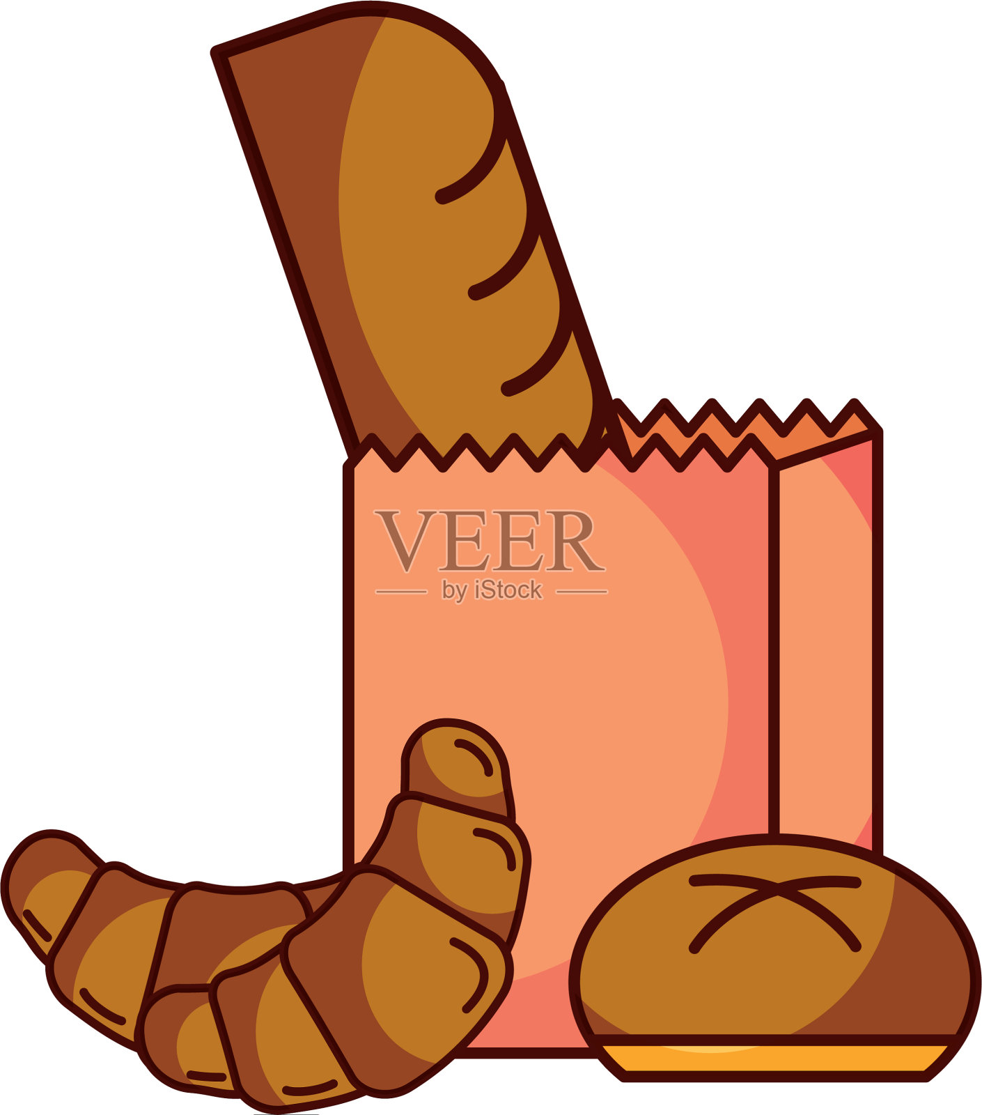 食品烘焙面包，法式小面包和牛角包设计元素图片