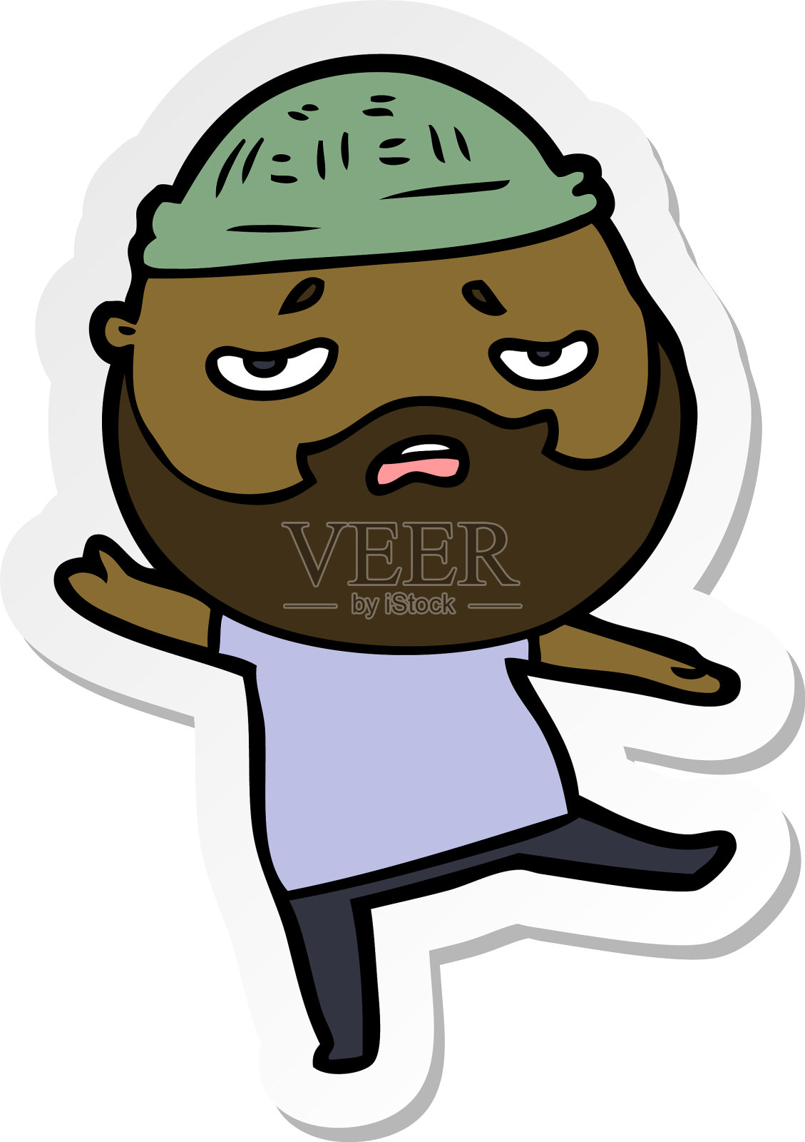 一个满脸胡须的卡通人物贴纸设计元素图片