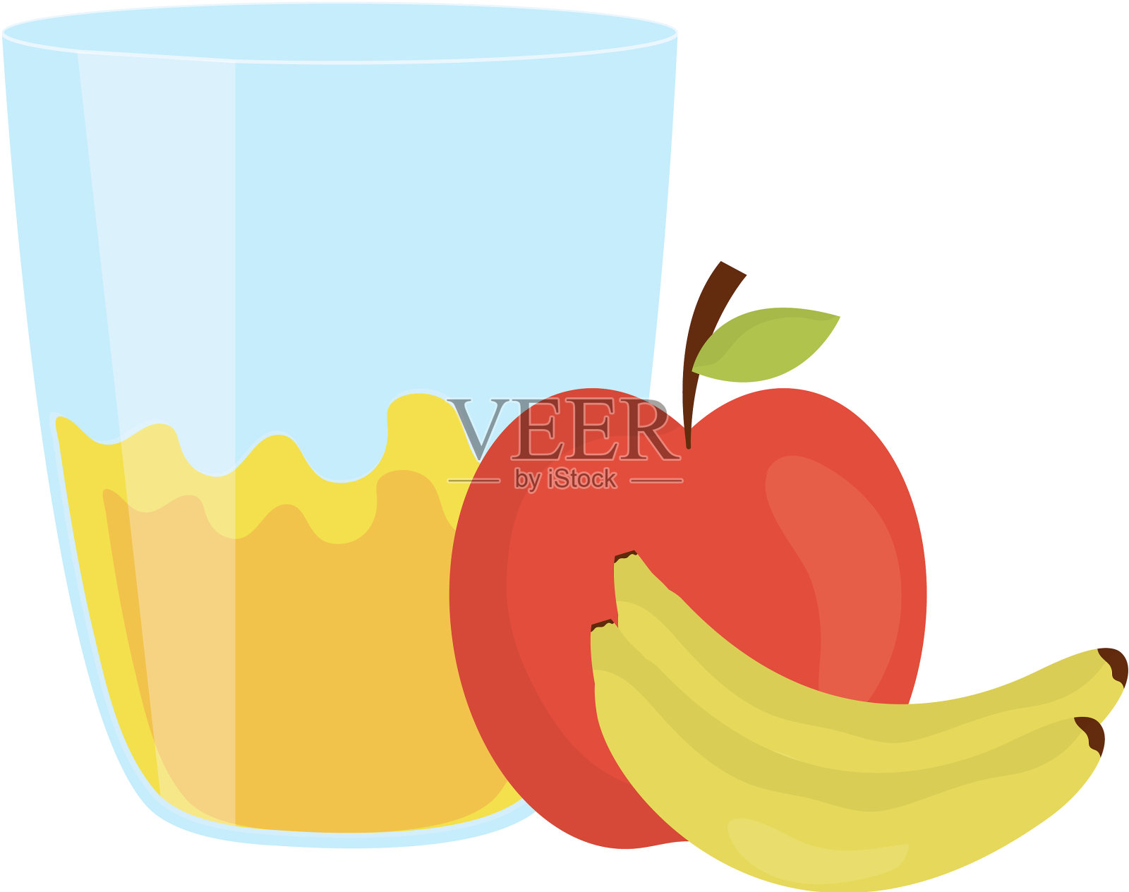 新鲜的苹果和香蕉果汁水果在玻璃设计元素图片