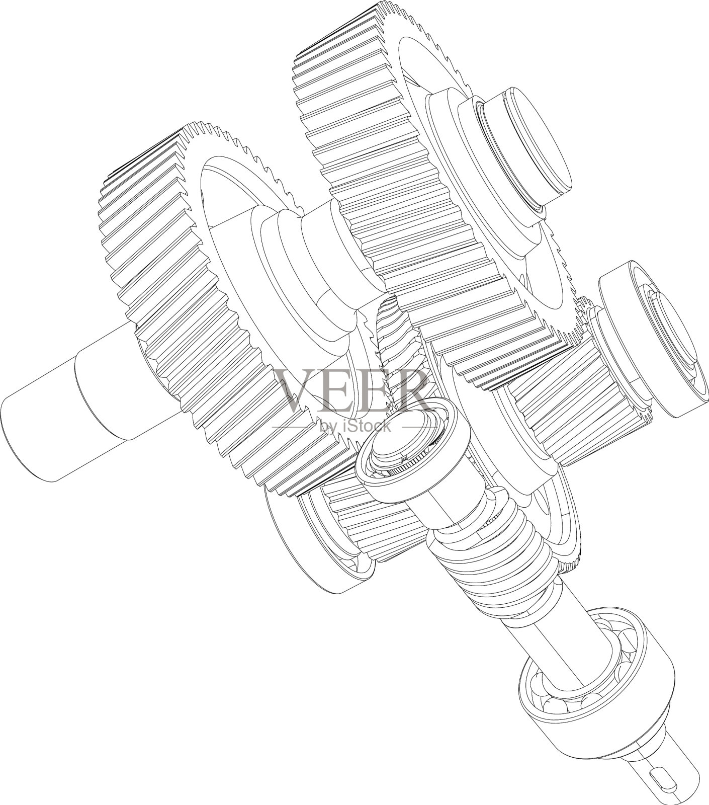 线框齿轮与轴近距离设计元素图片