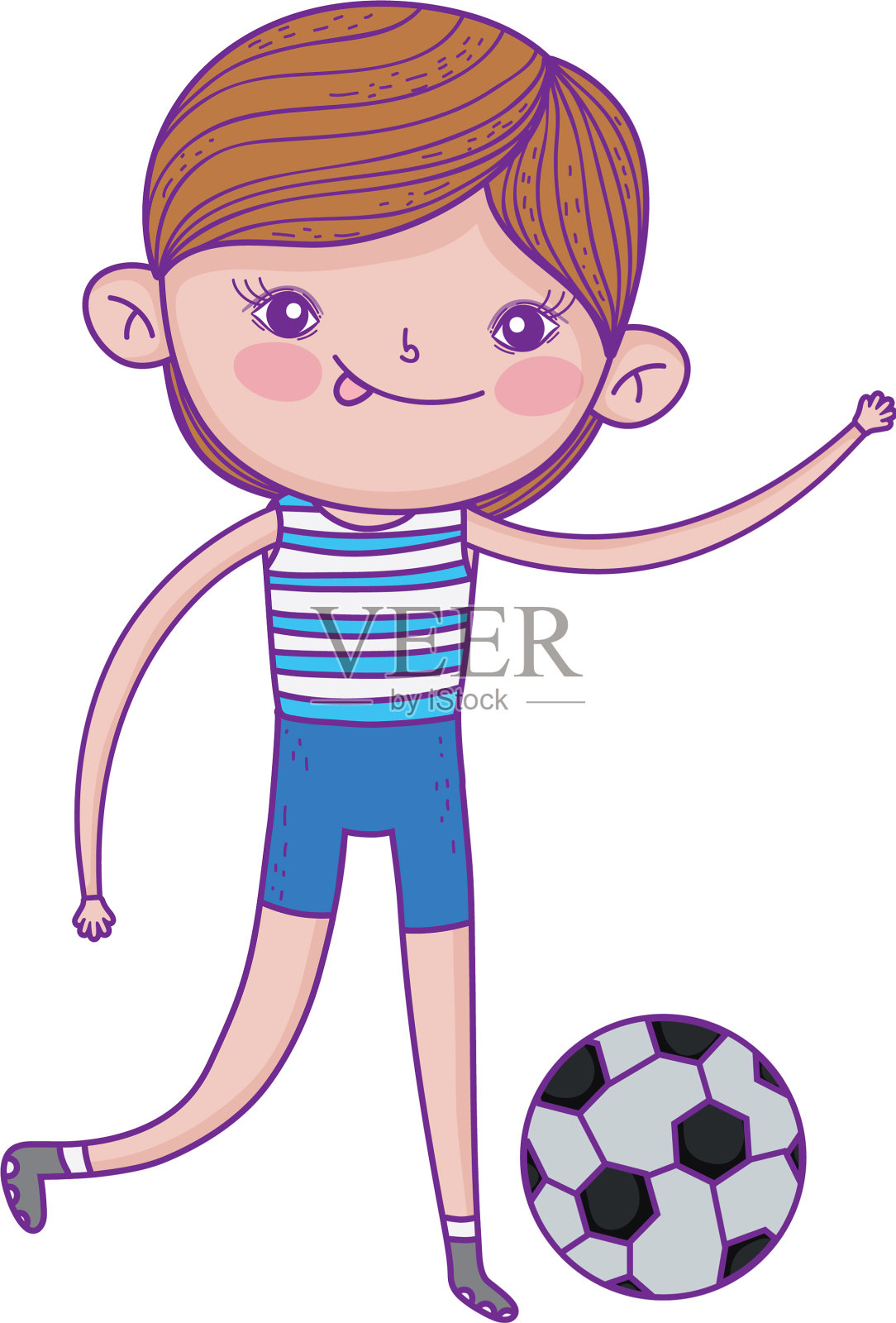 可爱的小男孩在踢足球设计元素图片