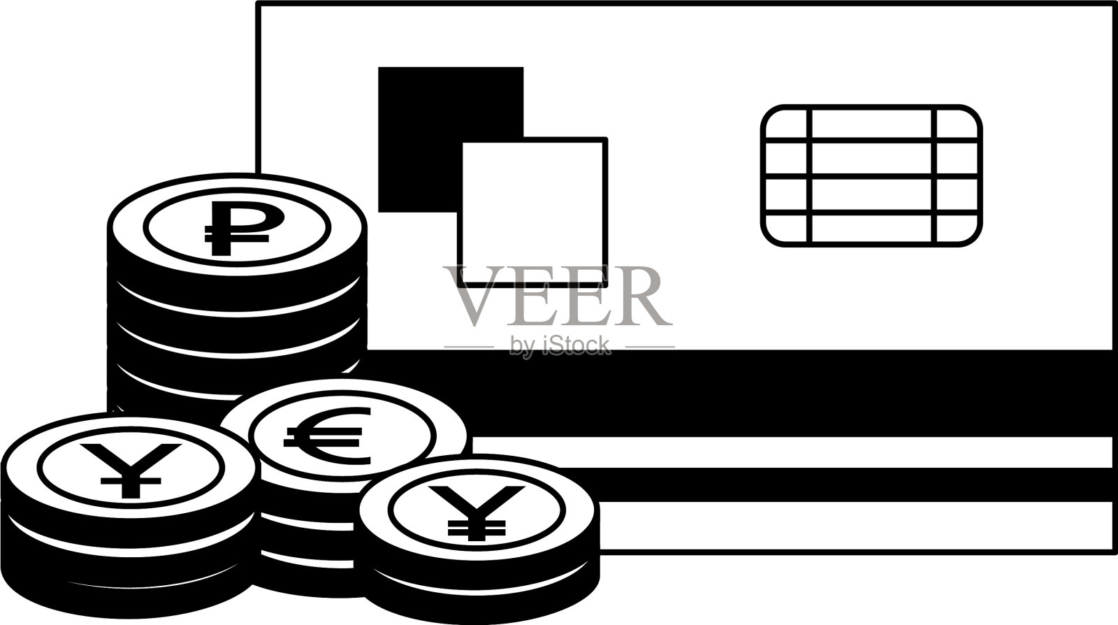 银行信用卡堆叠硬币货币设计元素图片