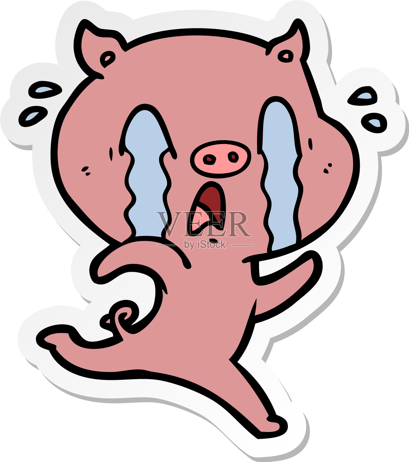 一个哭泣的小猪卡通贴纸