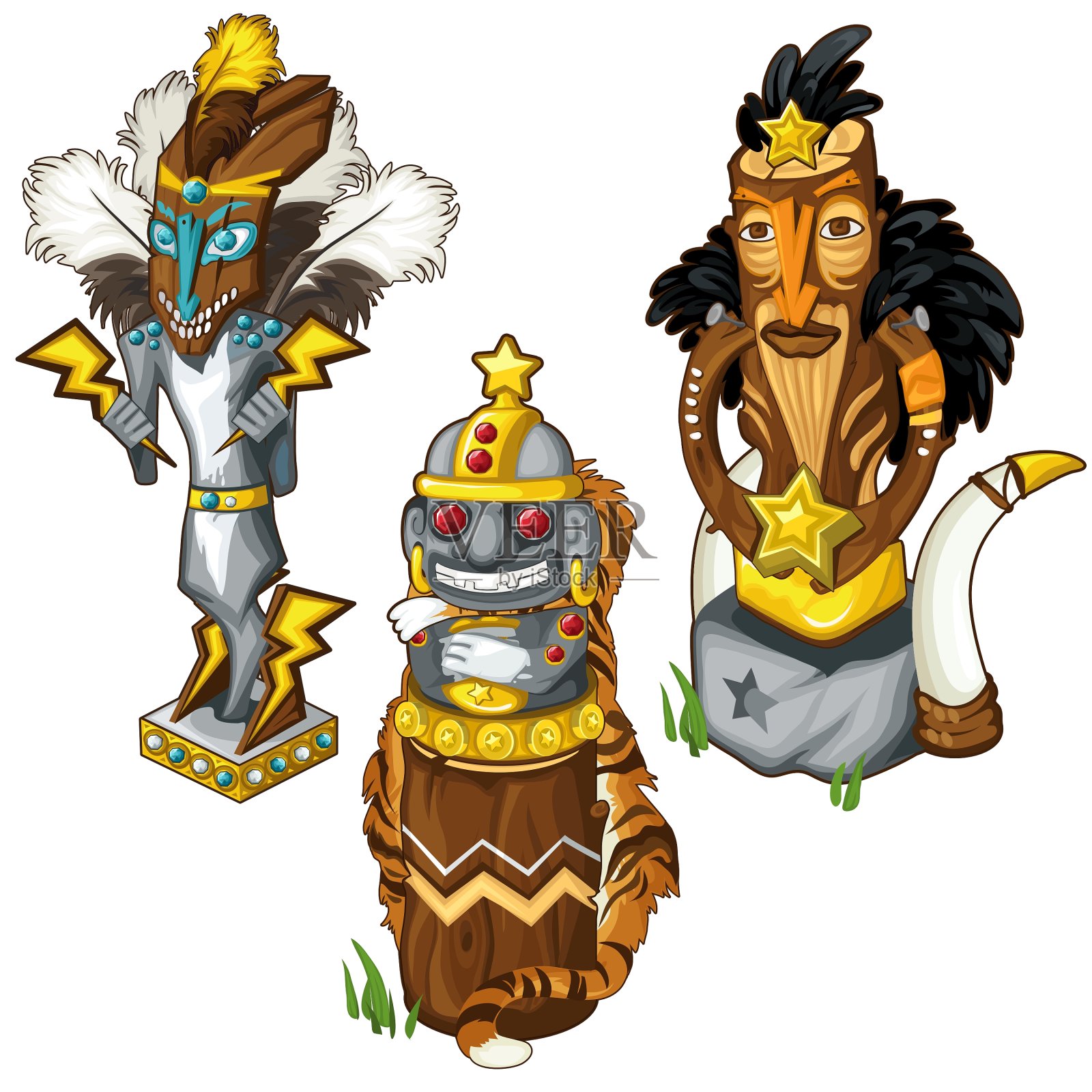 狼、虎、鹰印图腾面具设计元素图片