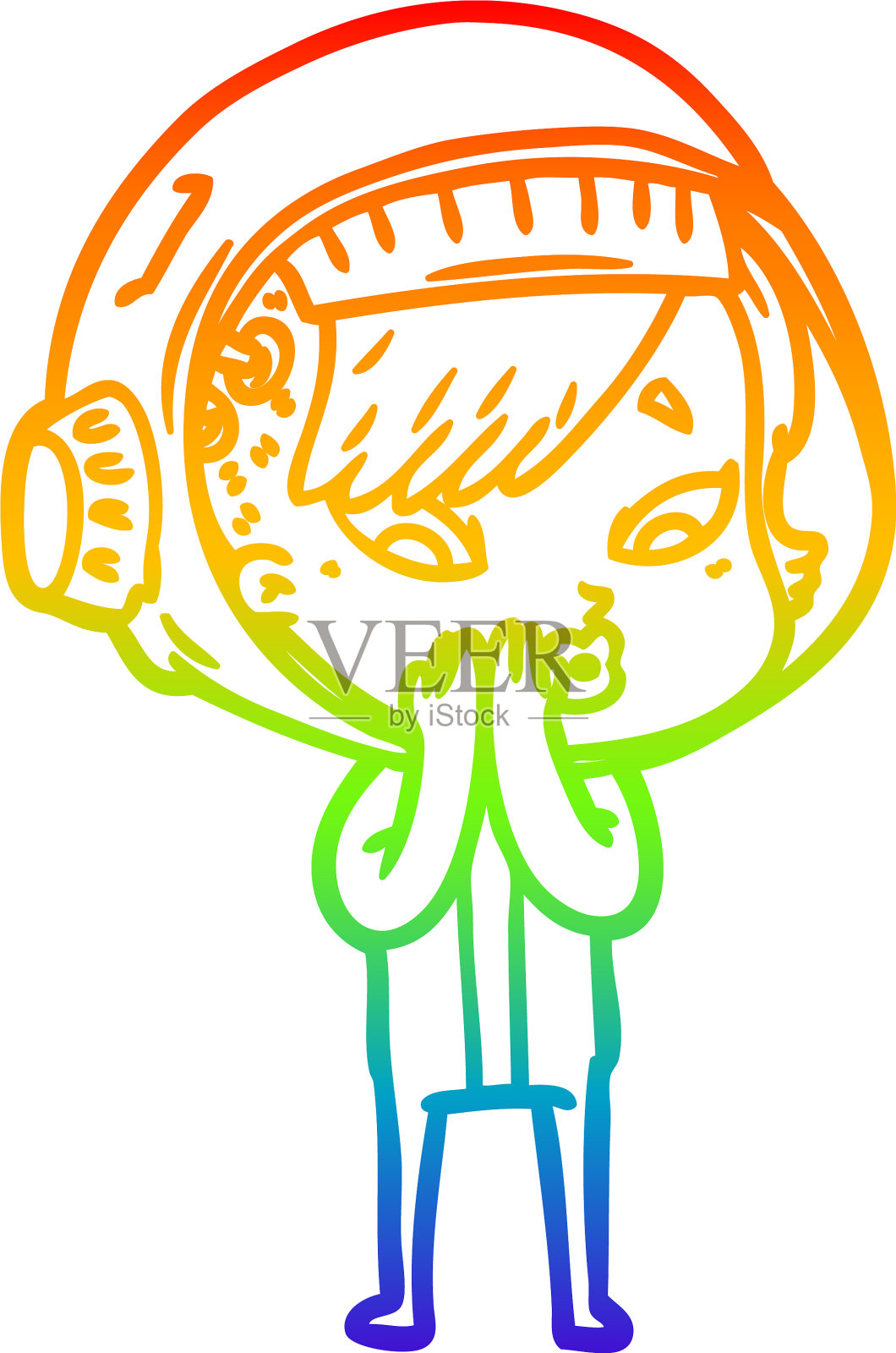 彩虹渐变线绘制卡通宇航员设计元素图片