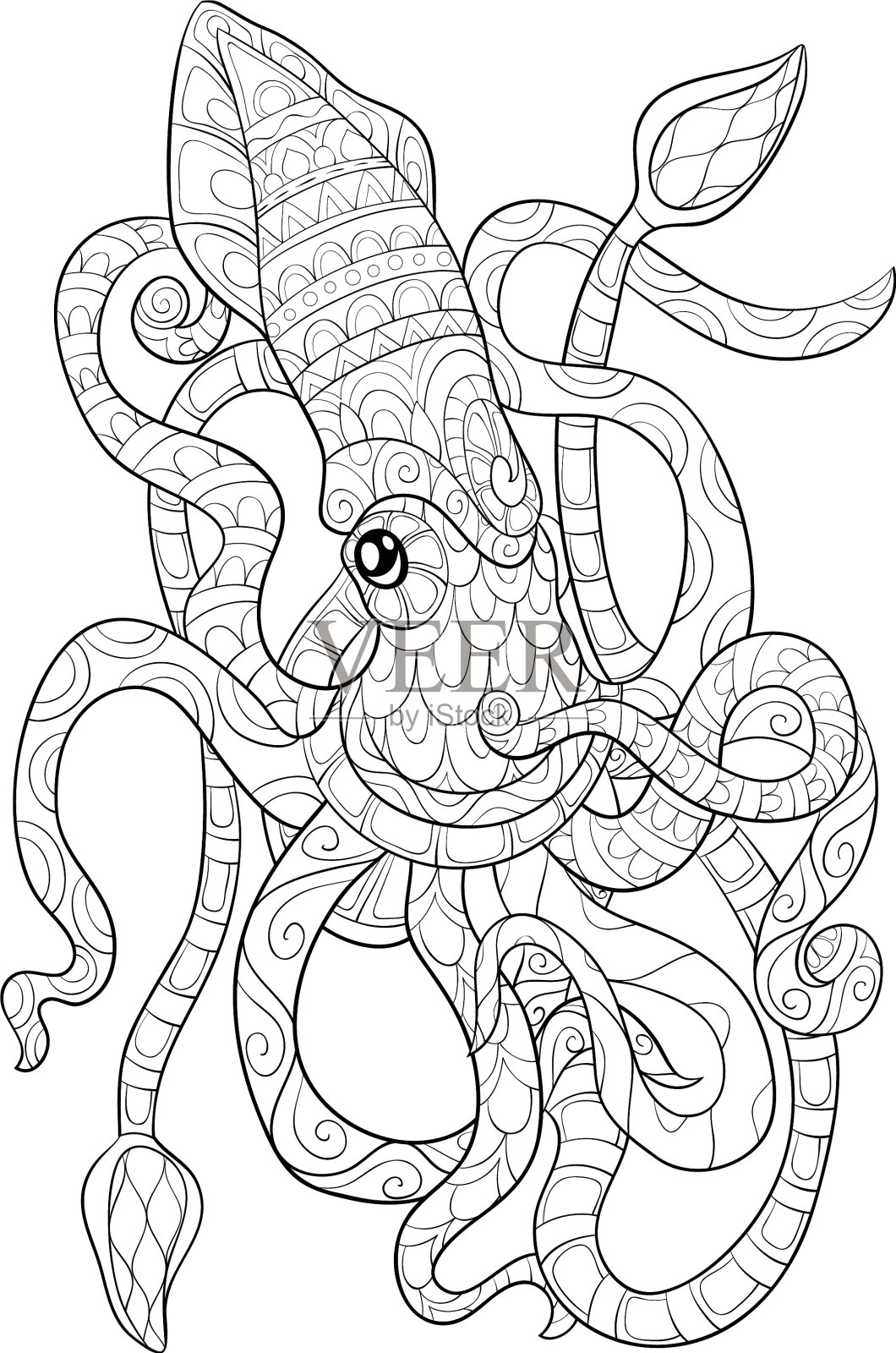 成人涂色书册，可爱的章鱼形象设计元素图片