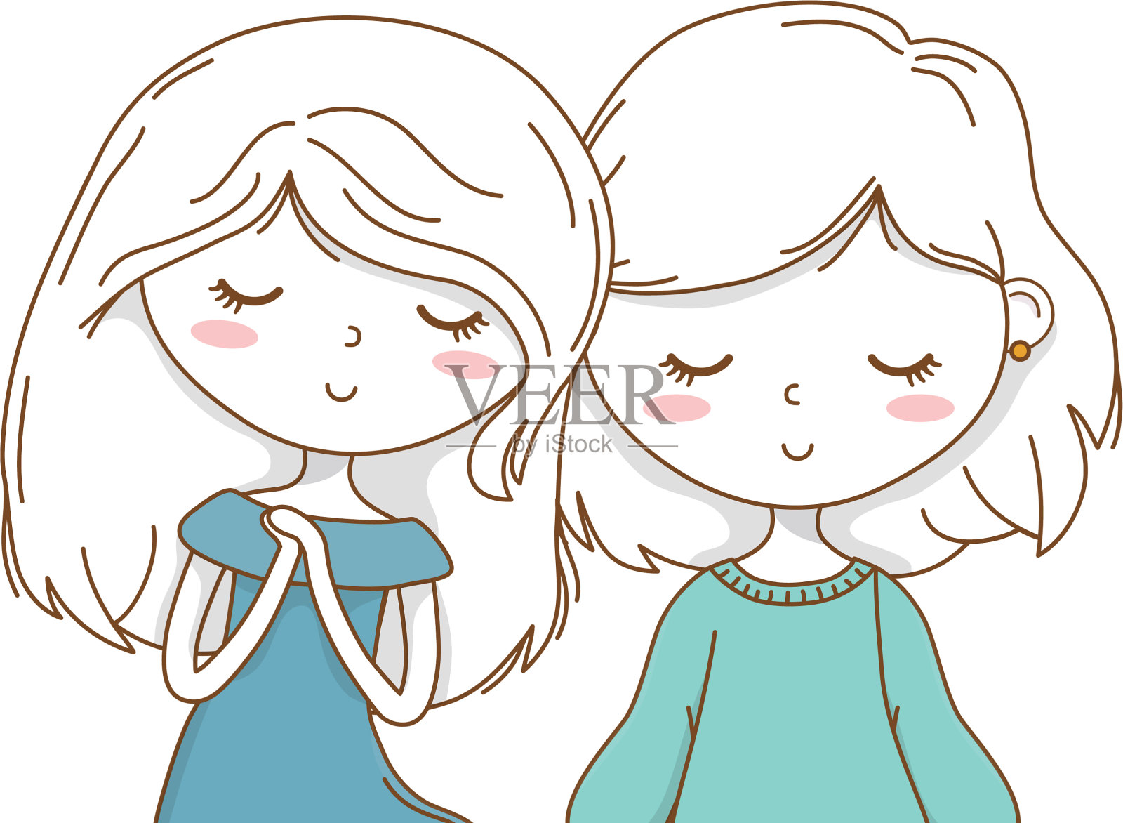 可爱的夫妇女孩朋友肖像设计元素图片