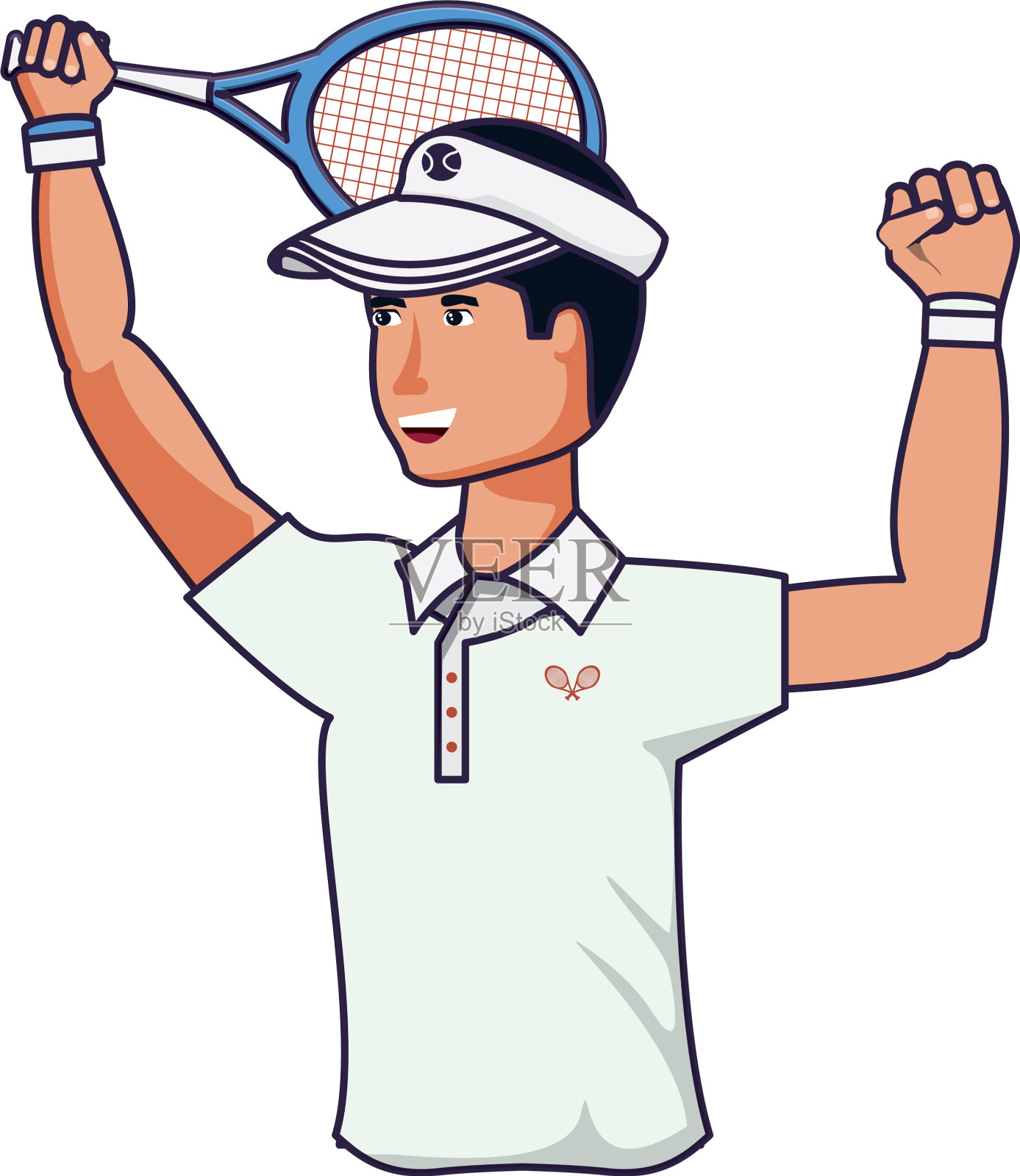 男子网球运动，用球拍和帽子设计元素图片