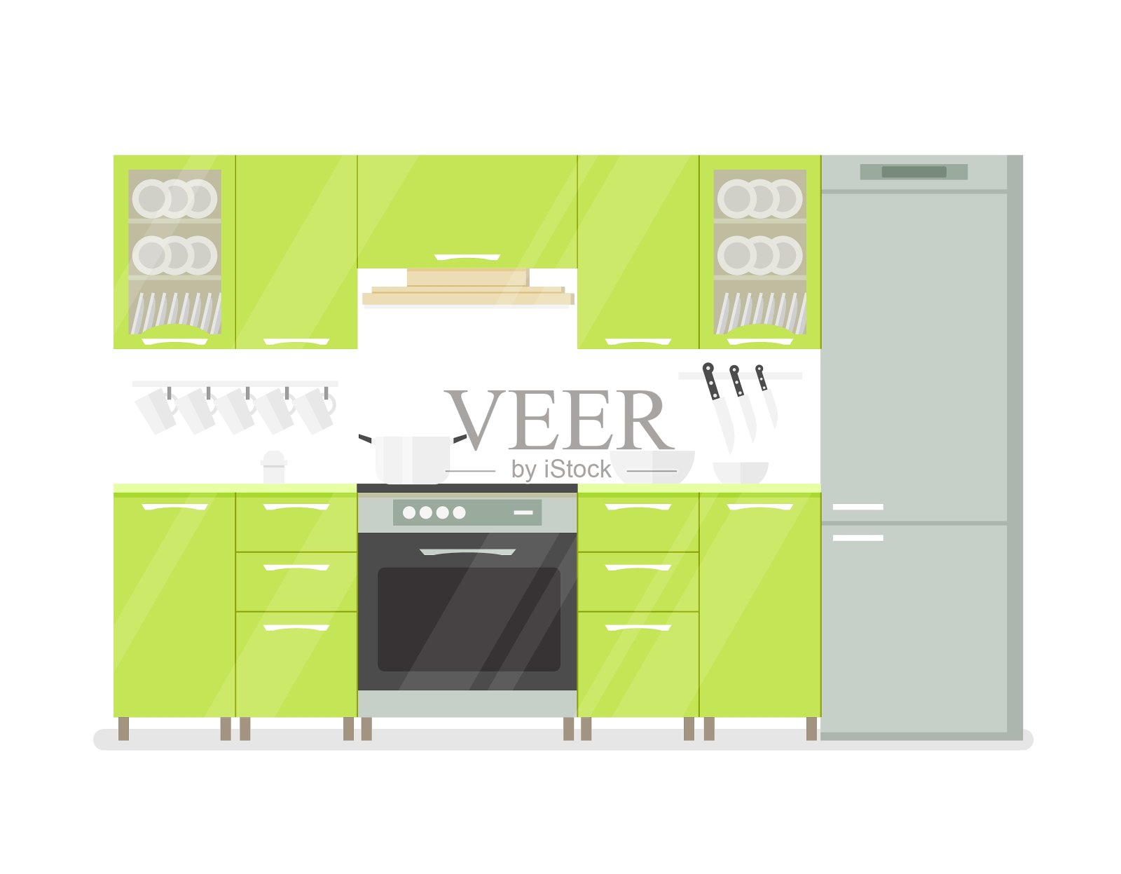 绿色色调的现代室内厨房设计元素图片