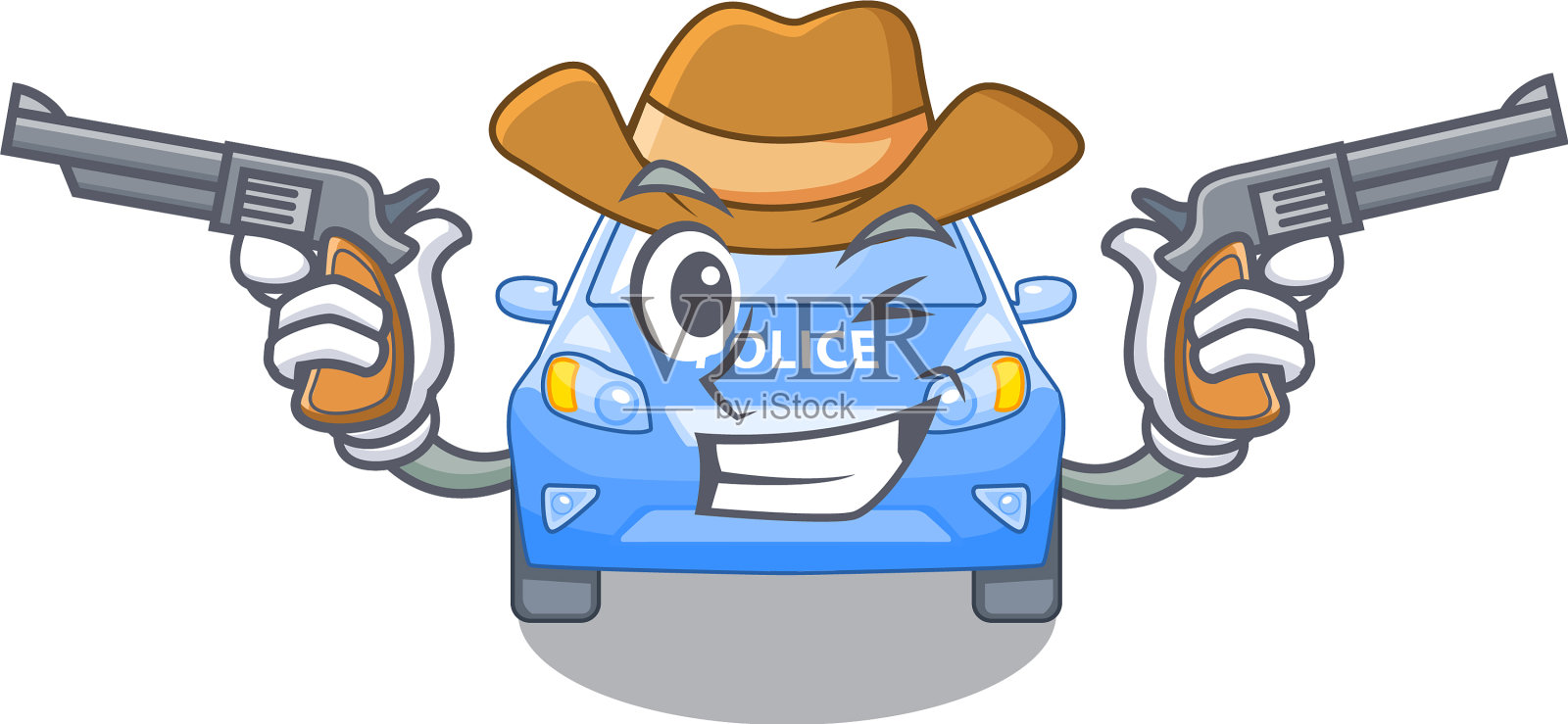 卡通路边的牛仔警车设计元素图片