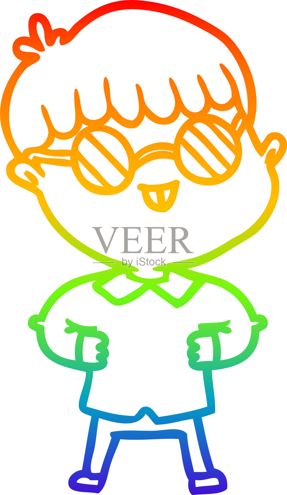 彩虹渐变线画卡通男孩穿着设计元素图片