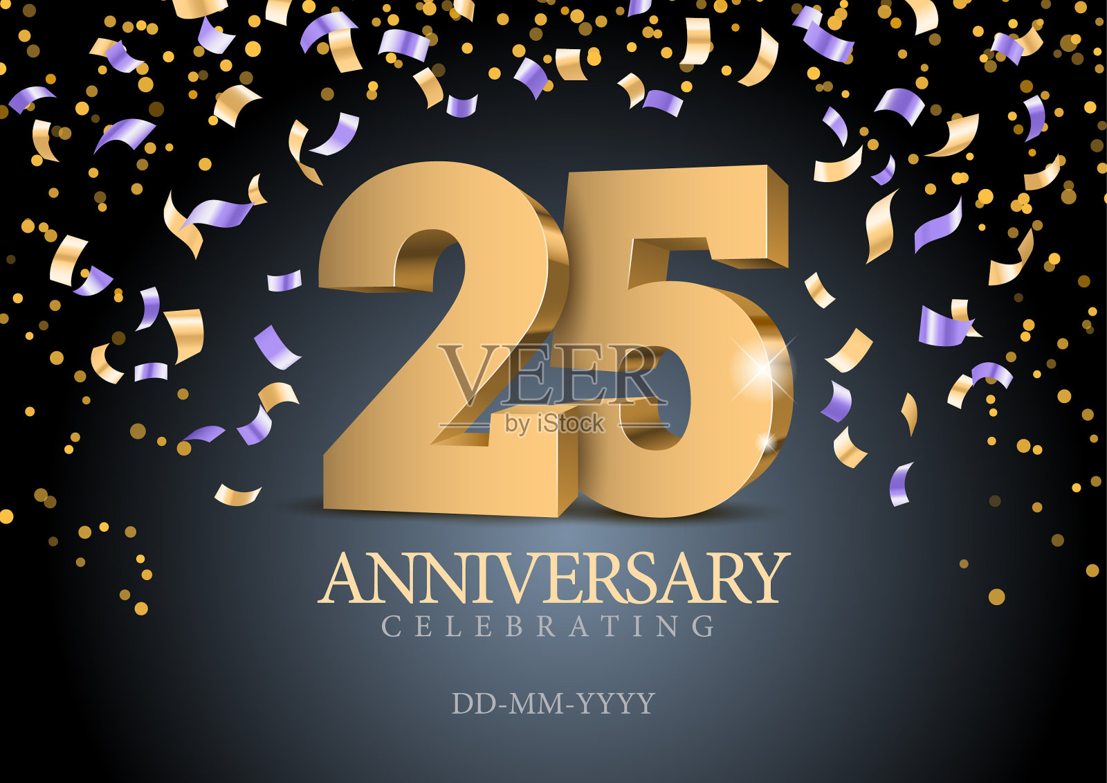 25周年纪念日黄金3d数字设计模板素材