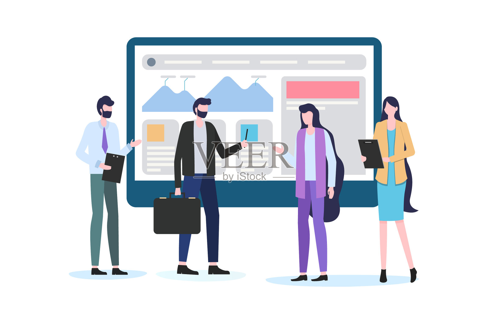 商人在屏幕上显示图表报告设计元素图片