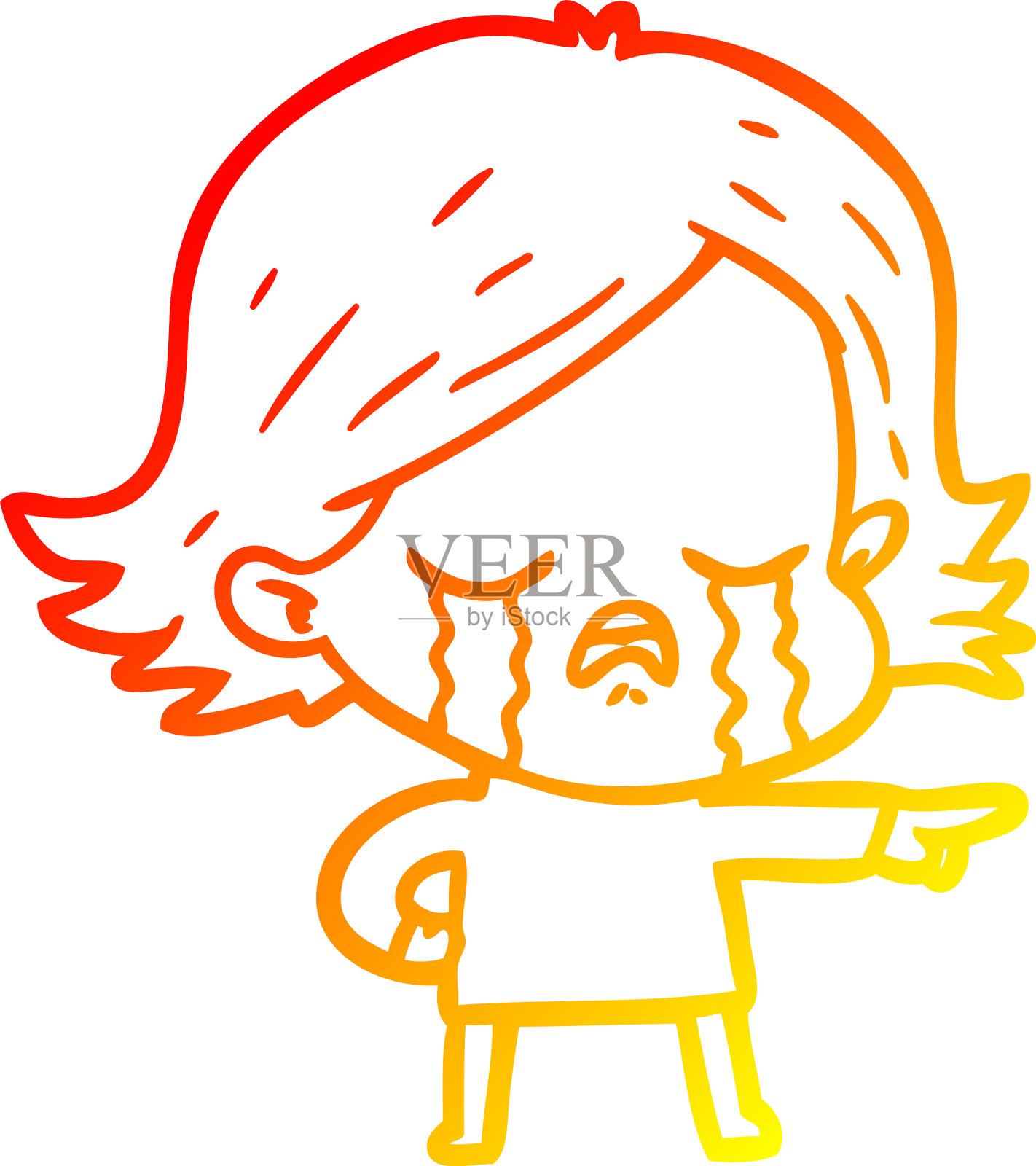 温暖的梯度线画卡通女孩哭泣设计元素图片