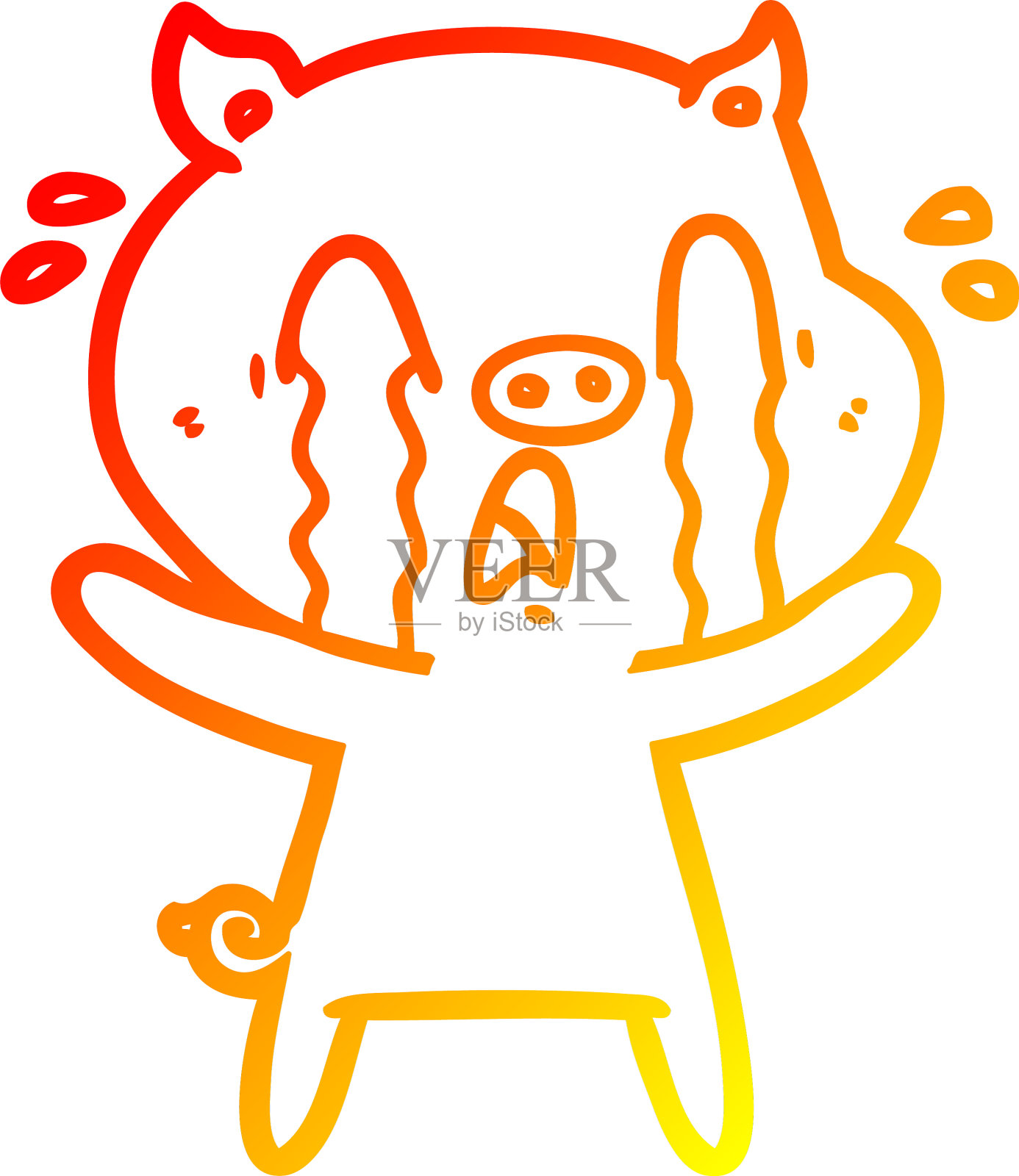 温暖的梯度线画哭泣的猪卡通设计元素图片