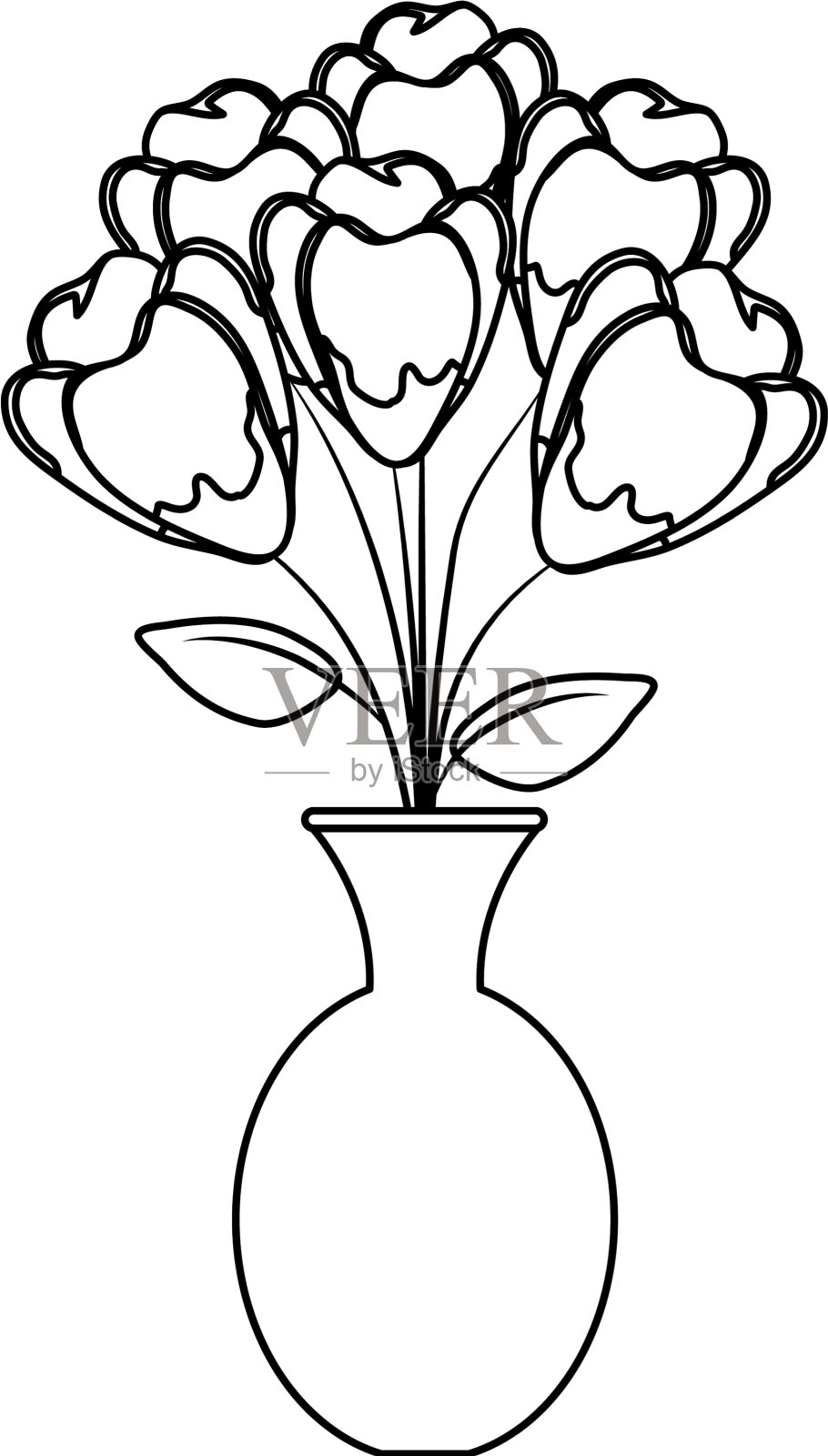 玫瑰图案的花瓶插画图片素材