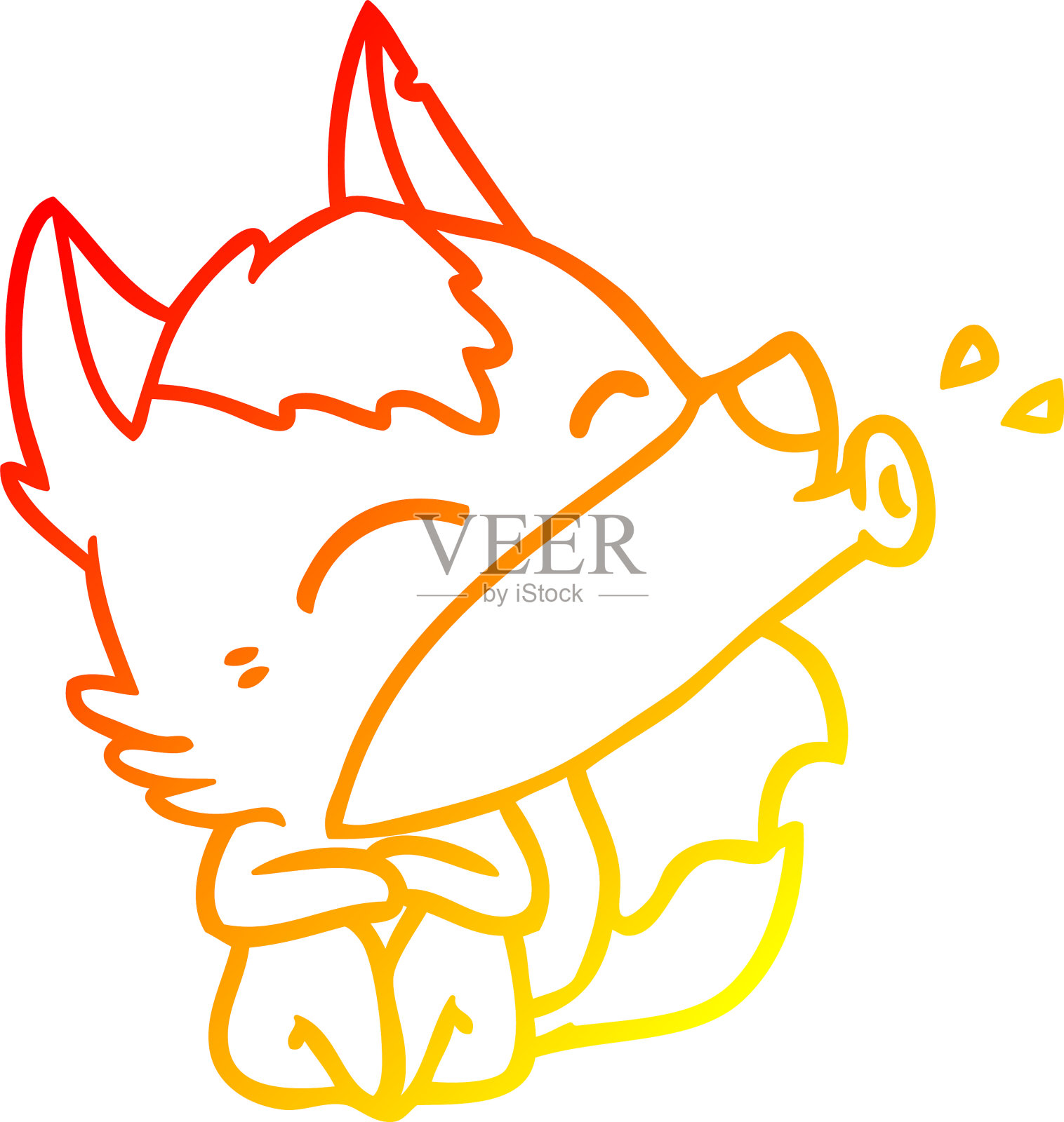 温暖的梯度线画嚎叫的狼卡通设计元素图片