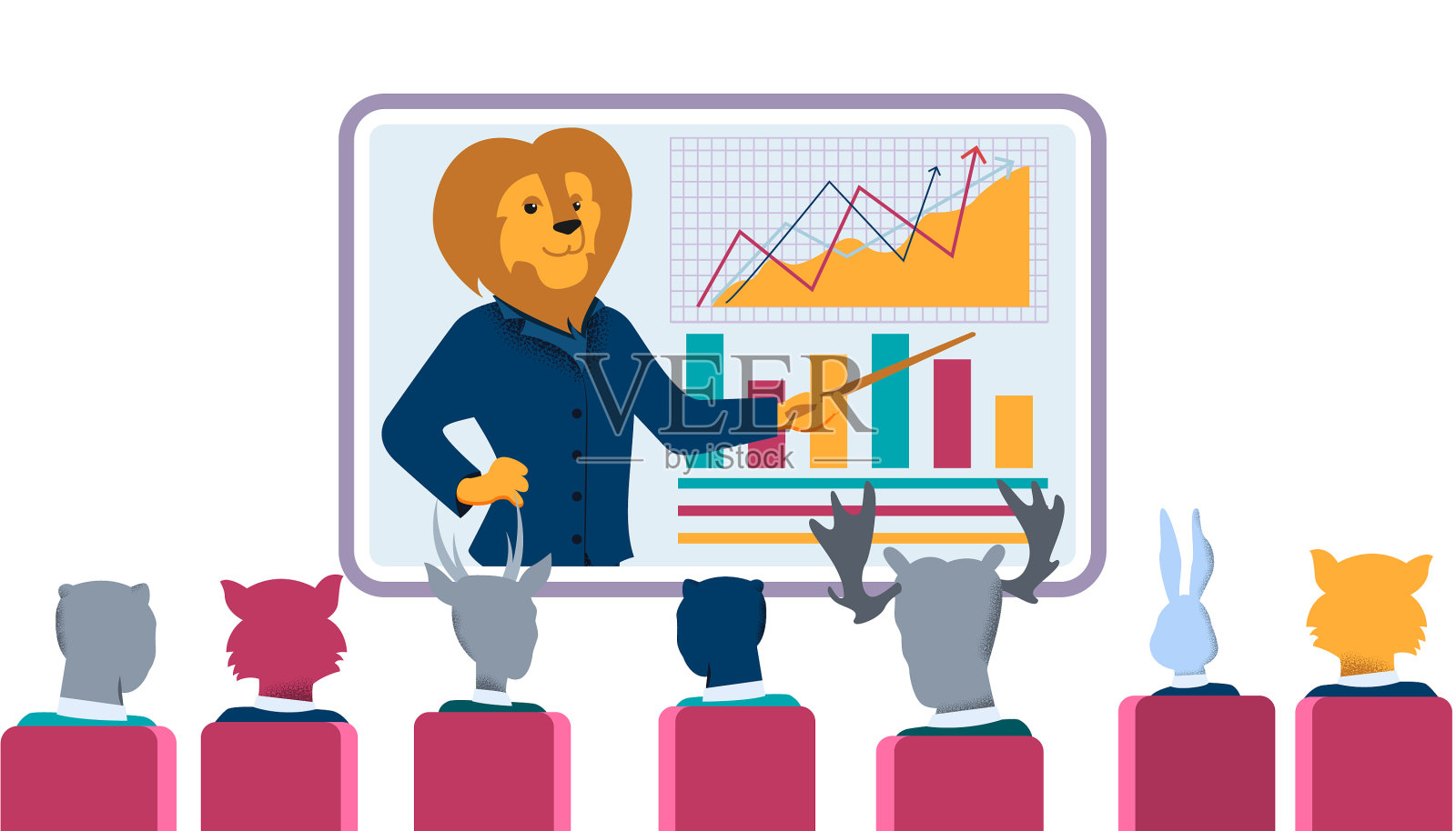 狮子训练师在大屏幕上点信息图表数据设计元素图片