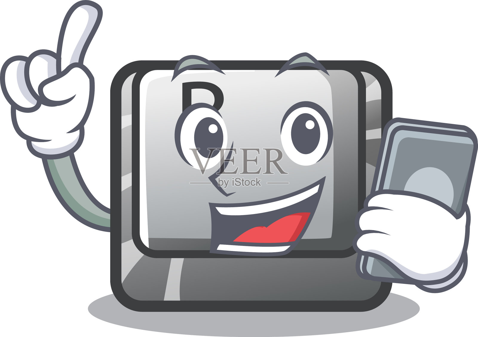 卡通电脑上安装有电话按钮b图标素材