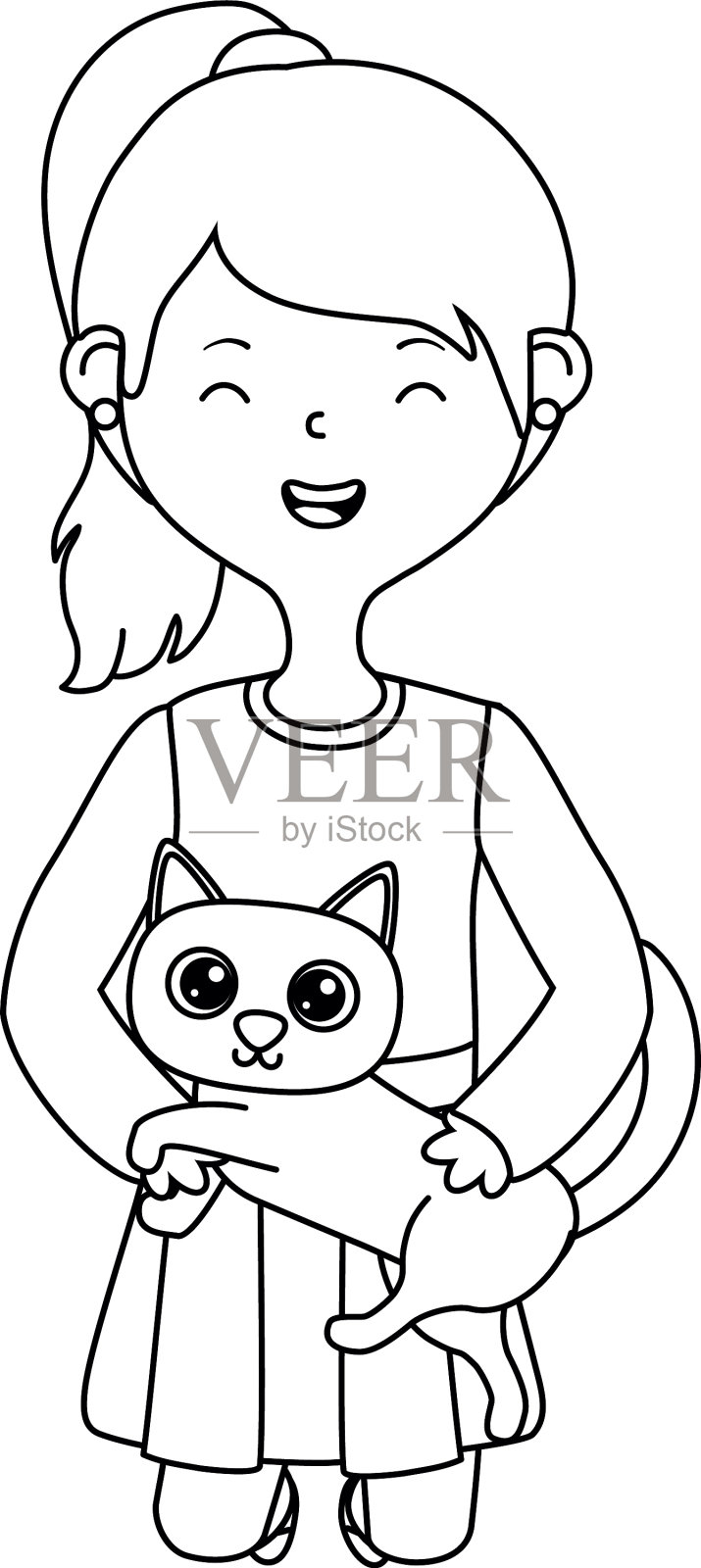 女孩与猫卡通设计设计元素图片