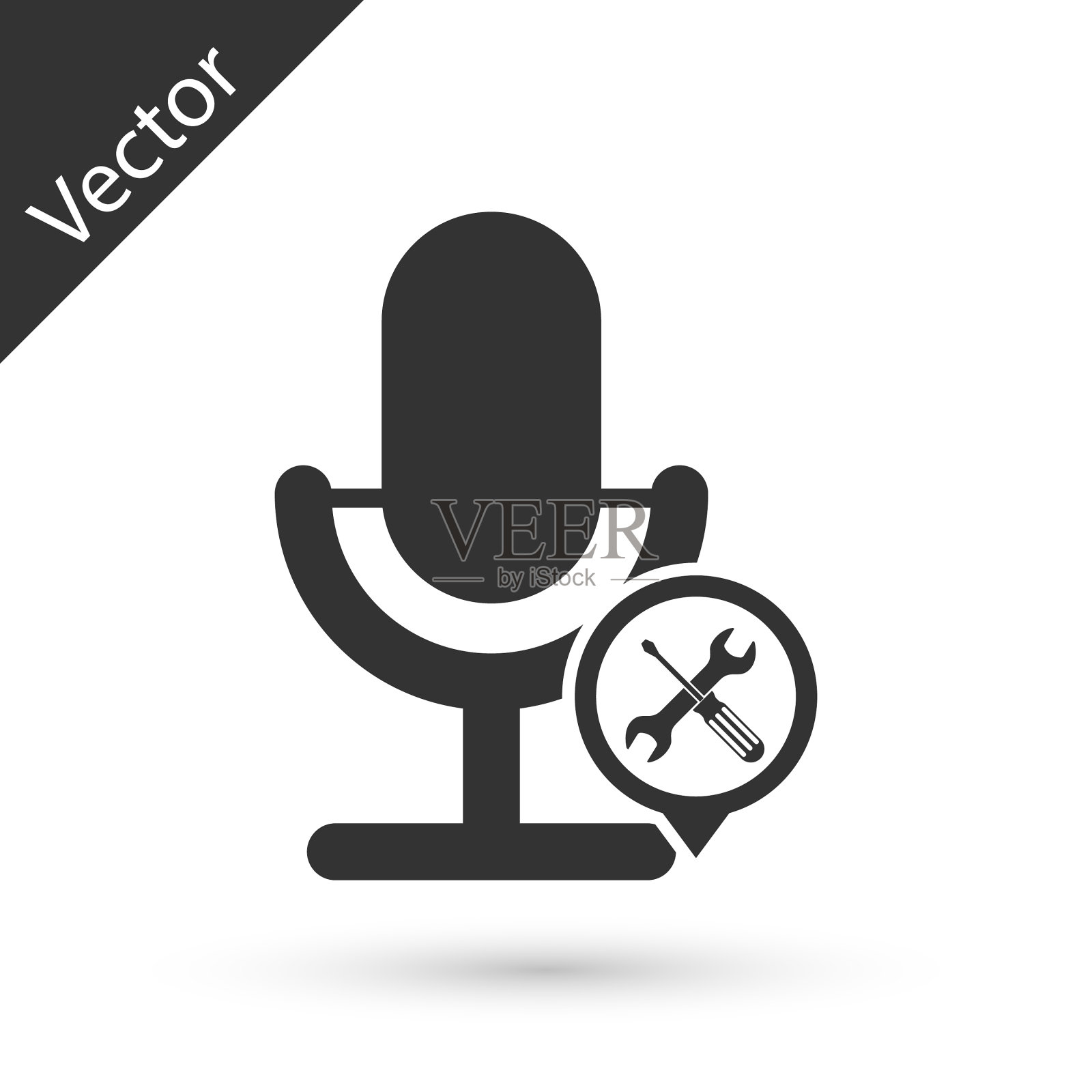 灰色麦克风与螺丝刀和扳手图标插画图片素材