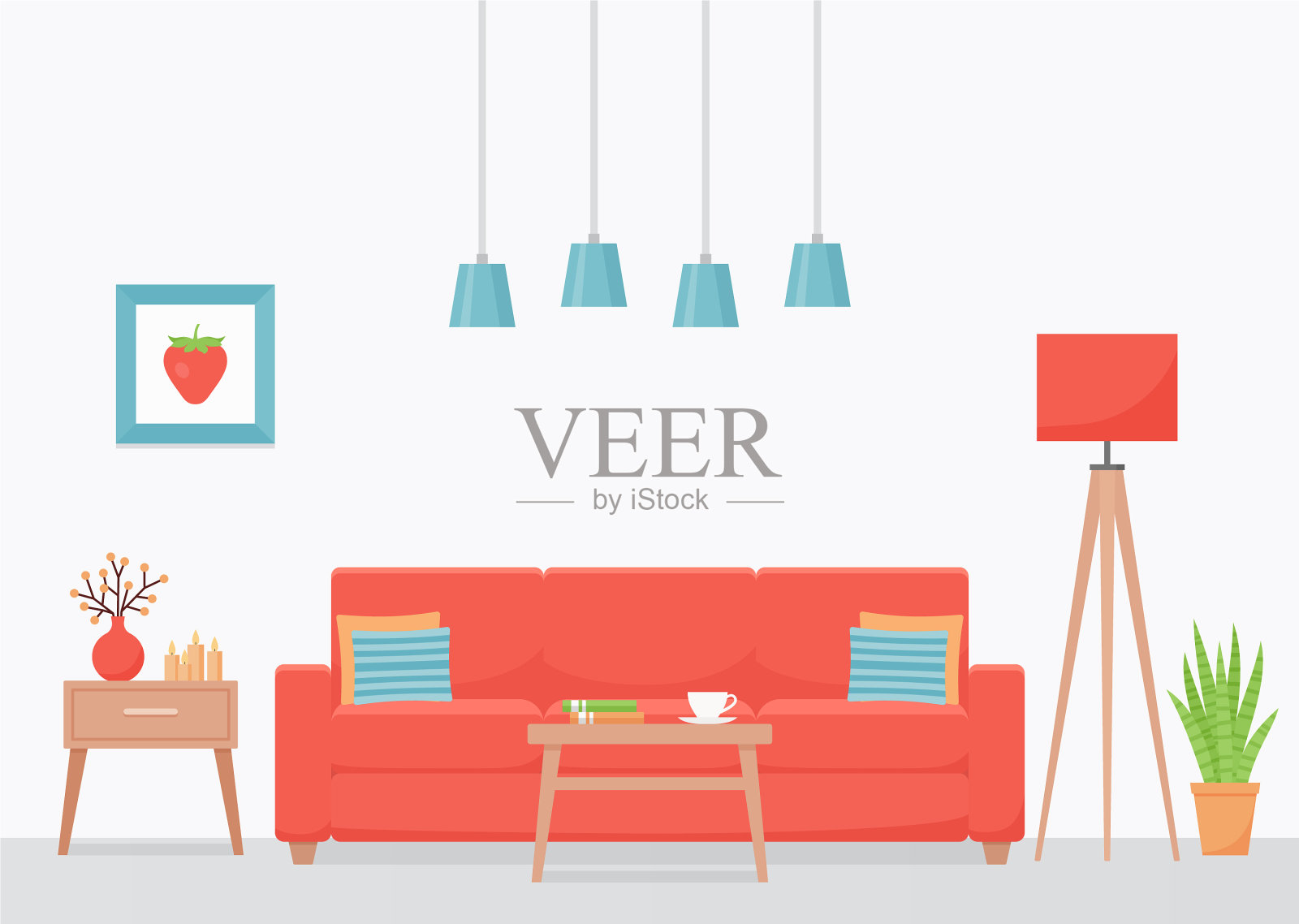 客厅室内平面设计插画图片素材