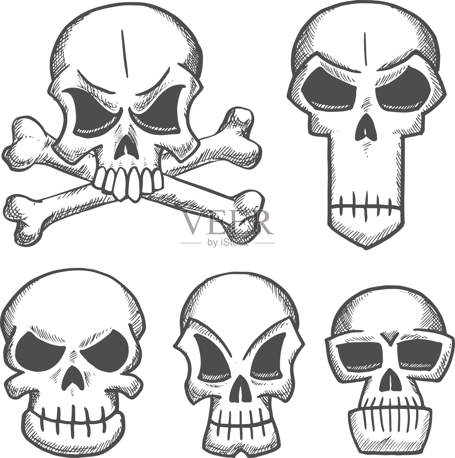 头骨和头盖骨与交叉的图标插画图片素材