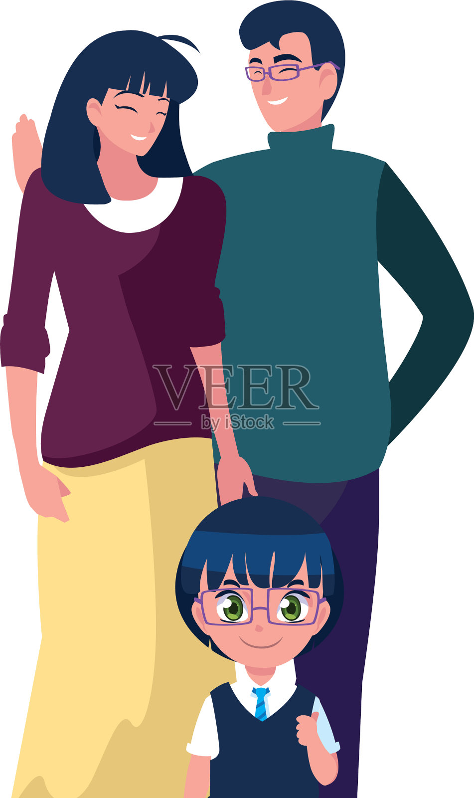 家长与学校男孩插图设计元素图片