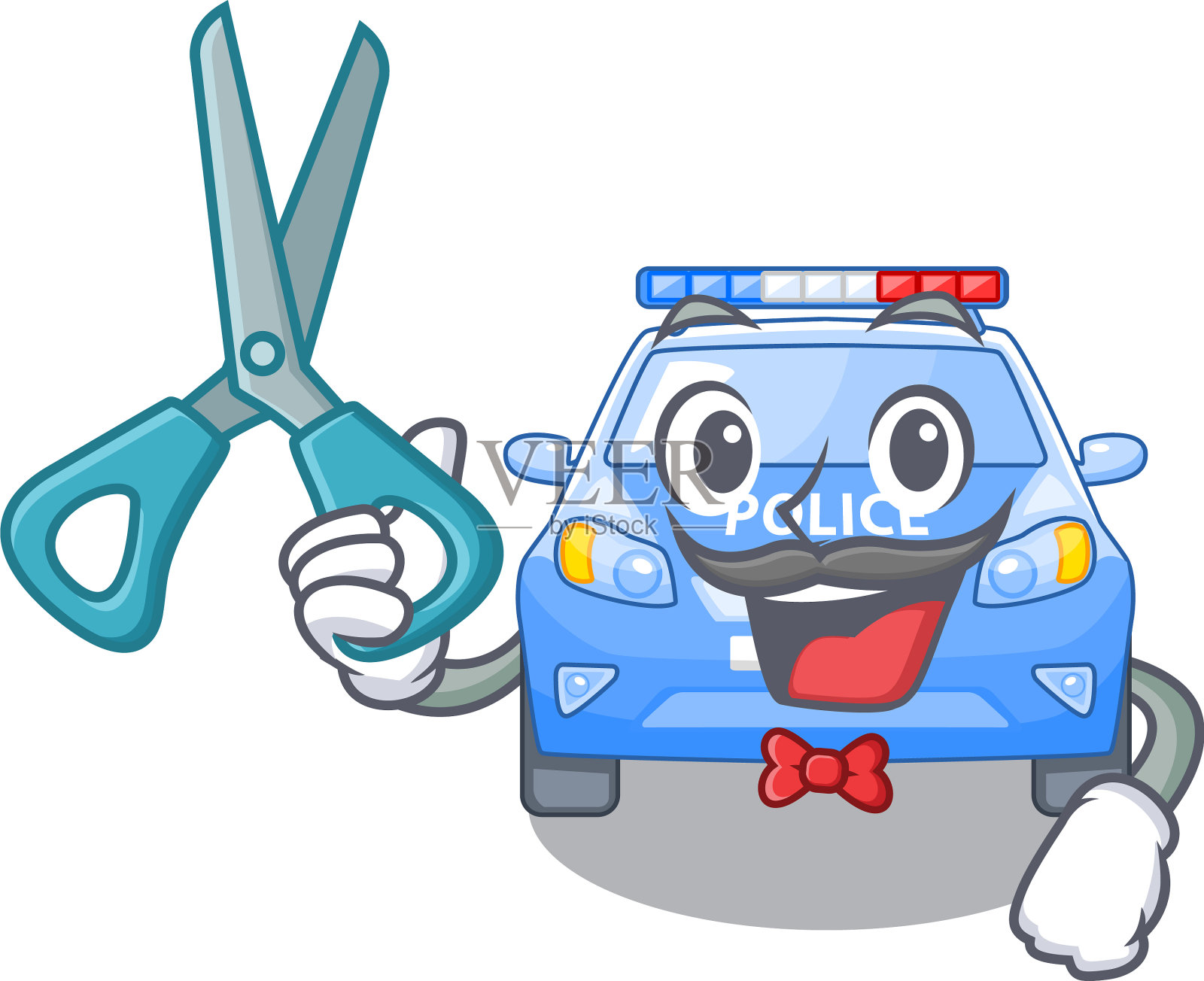 理发店警车停在卡通路边设计元素图片