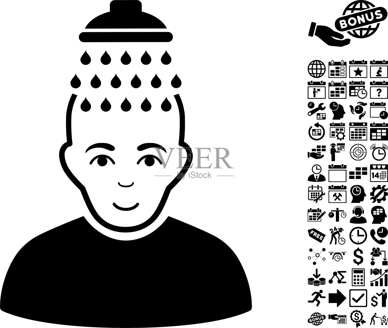 头部淋浴平面图标与奖金图标素材