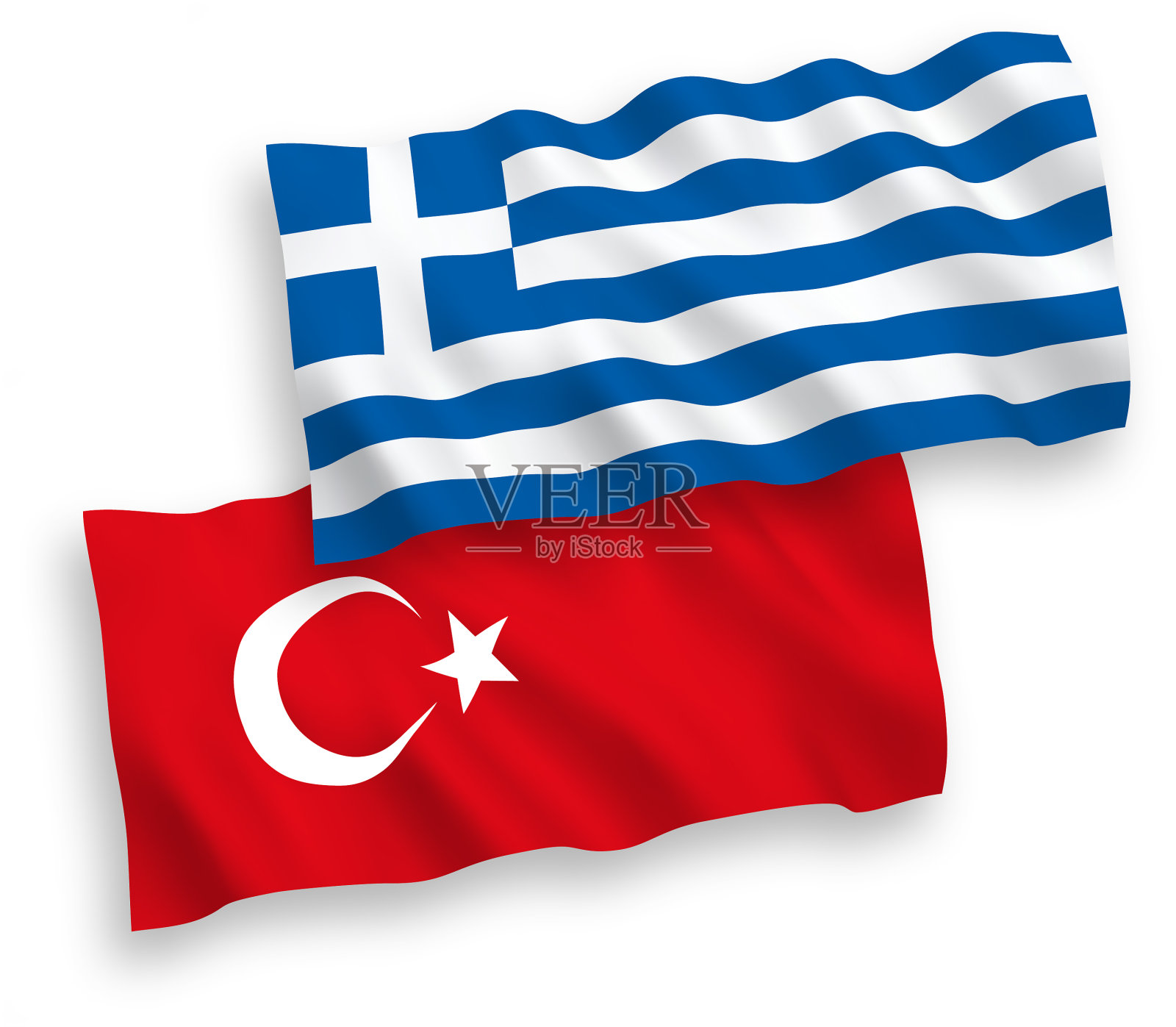 白色背景上的土耳其和希腊国旗设计元素图片