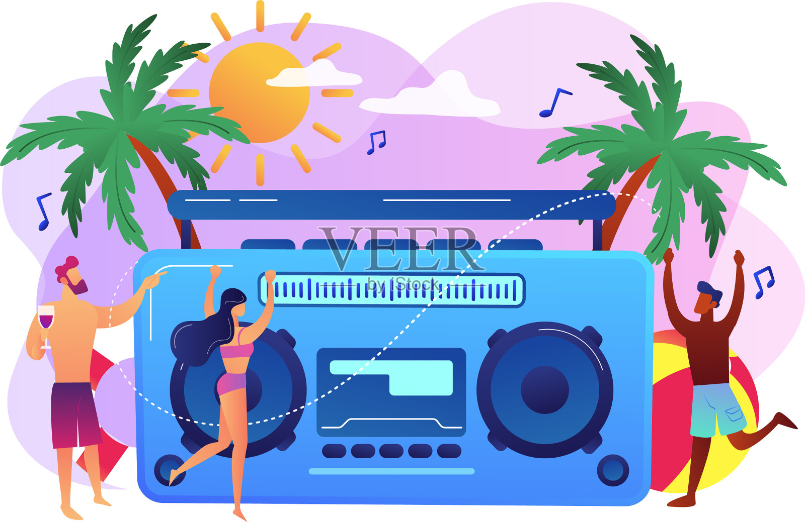 海滩派对的概念设计元素图片