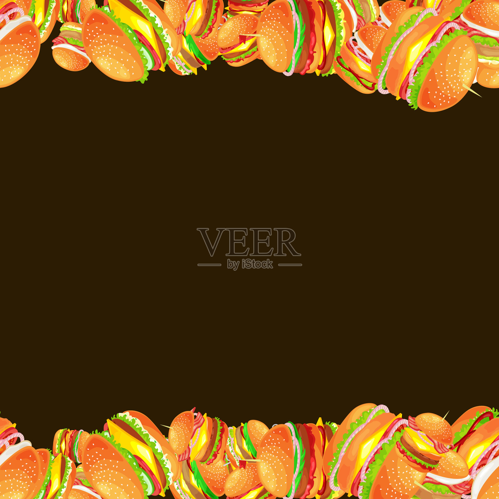 从美味的汉堡，烤牛肉和新鲜的框架插画图片素材