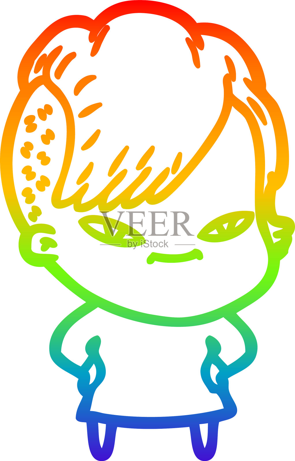 彩虹梯度线画可爱的卡通女孩设计元素图片