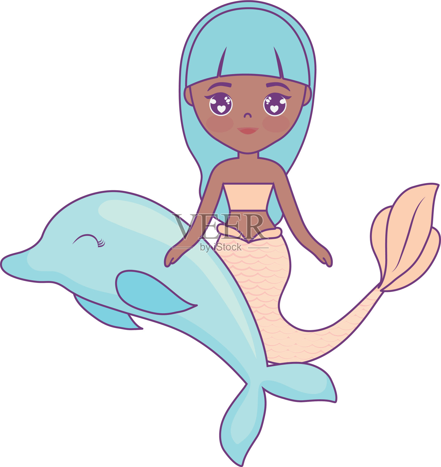 可爱的美人鱼和海豚动物设计元素图片