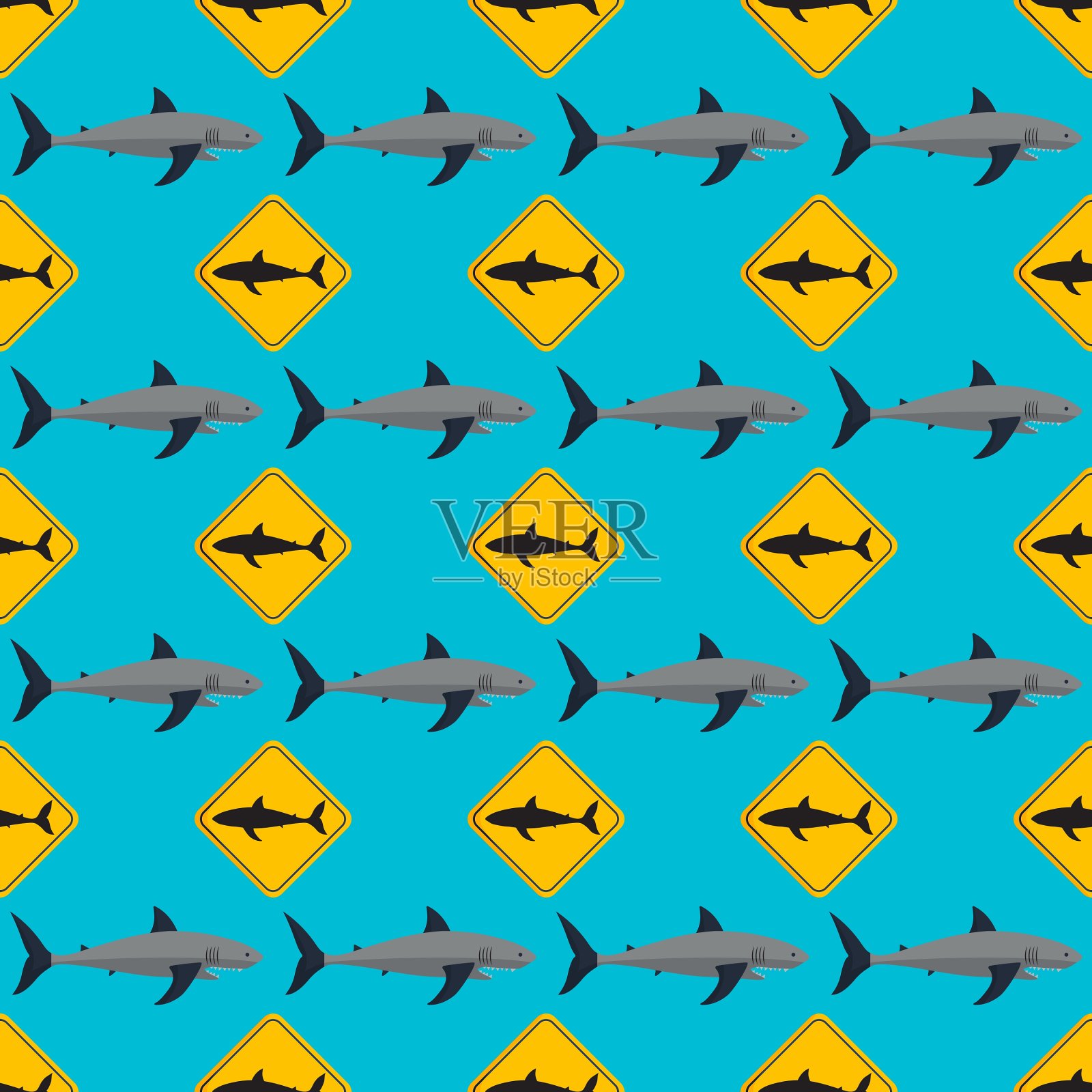 鲨鱼无缝模式插画图片素材