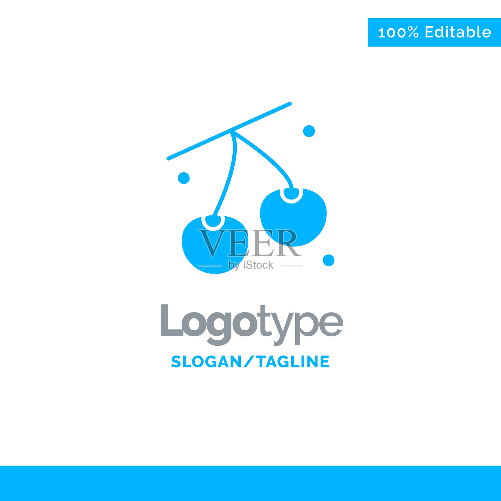 樱桃果健康复活节蓝色固体标志插画图片素材