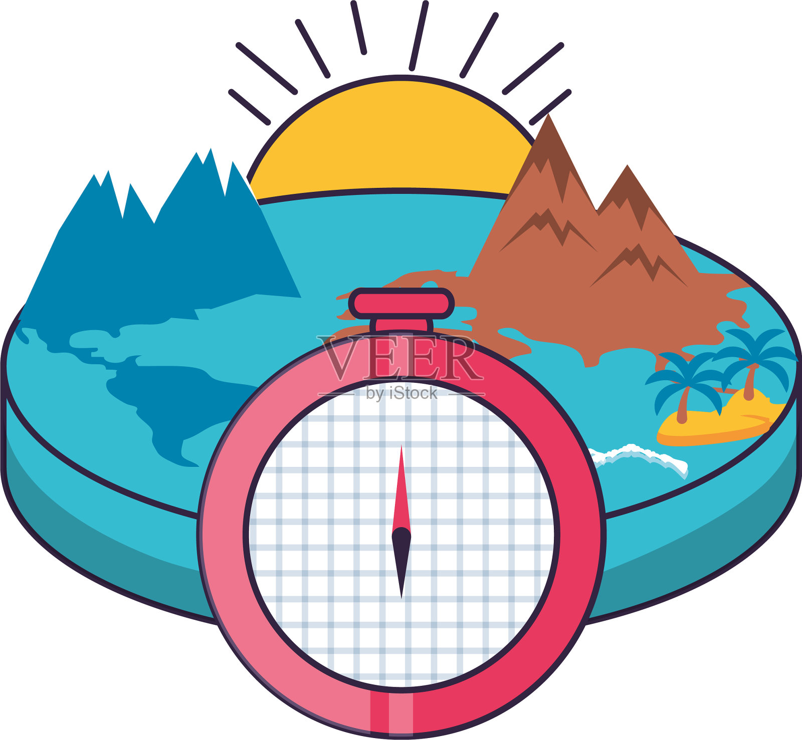 带有世界行星的罗盘导向装置设计元素图片