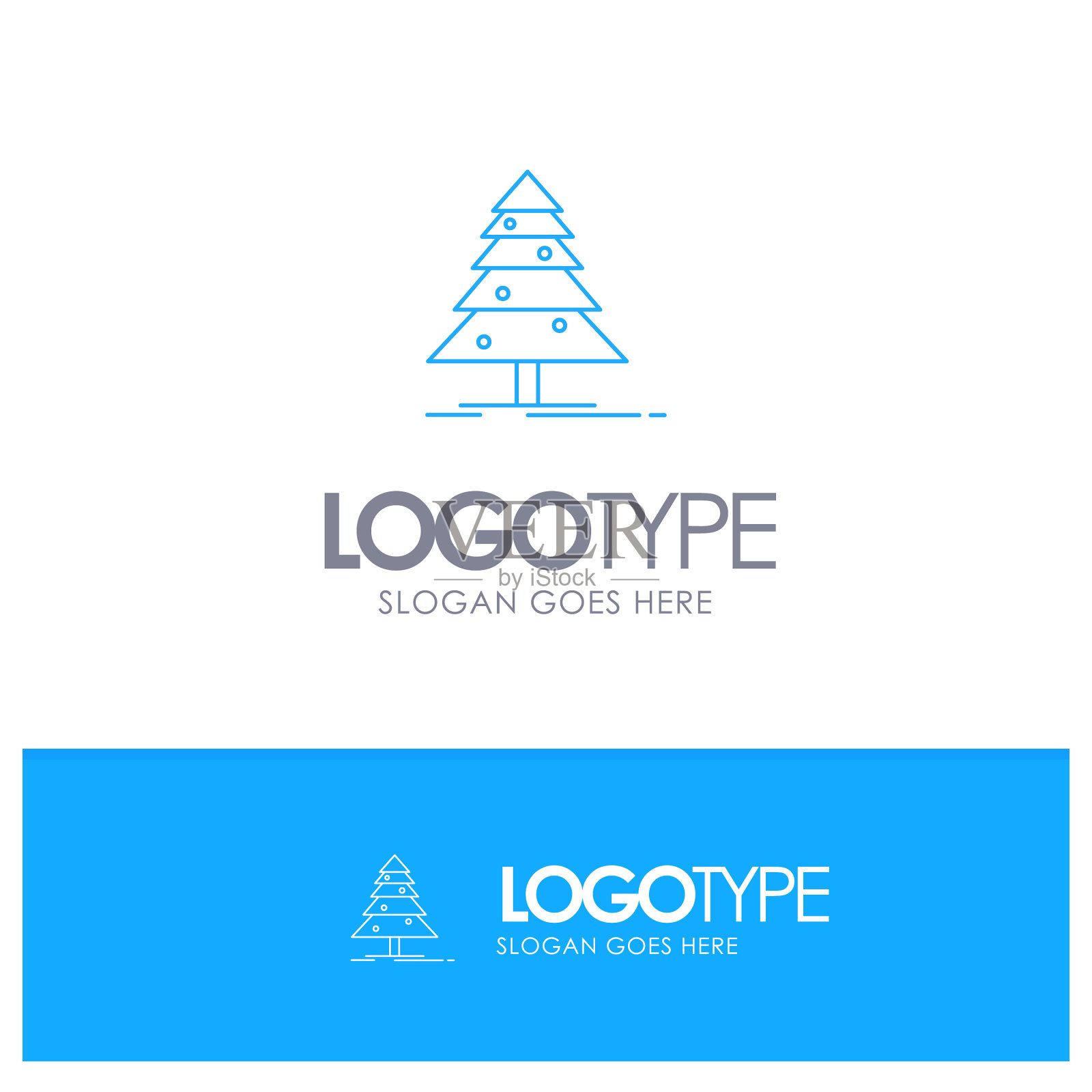 圣诞树森林圣诞与蓝色轮廓标志插画图片素材