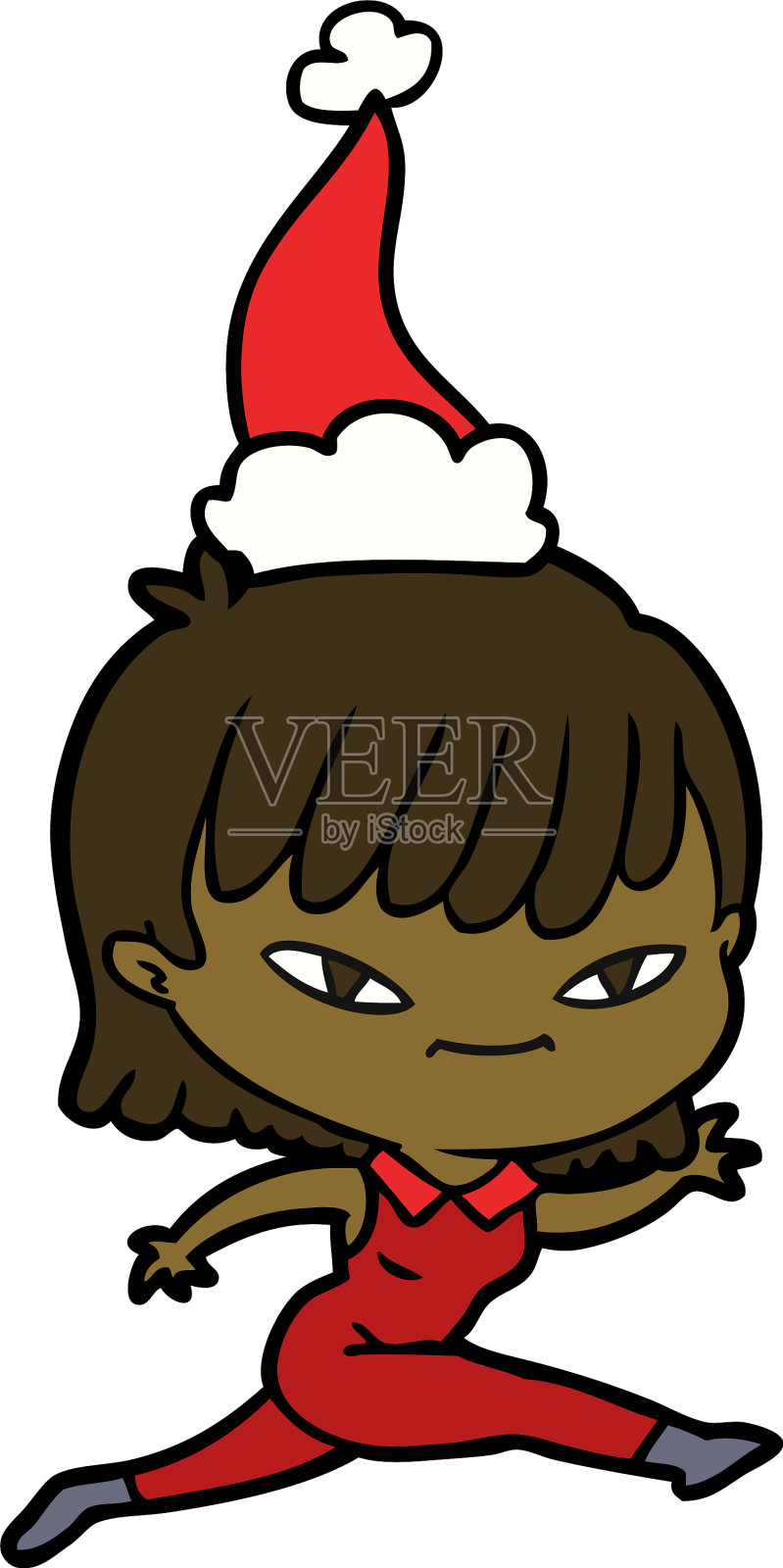 画一个戴着圣诞老人帽子的女人设计元素图片