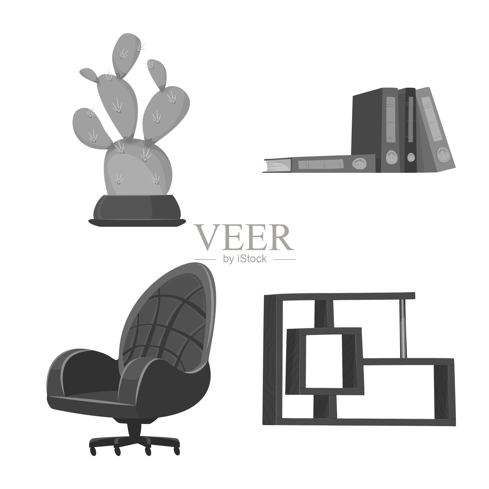 设计的家具和工作图标集图标素材