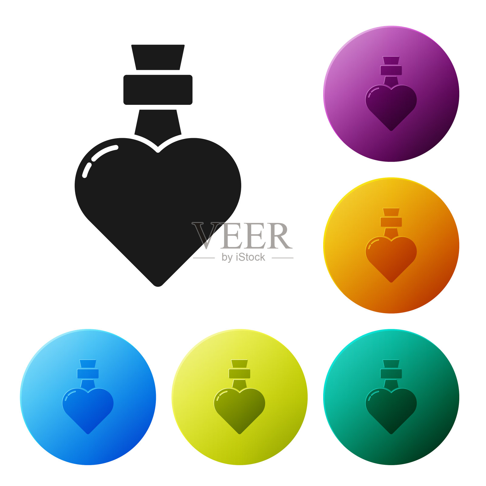 黑色瓶子与爱情药水图标隔离图标素材