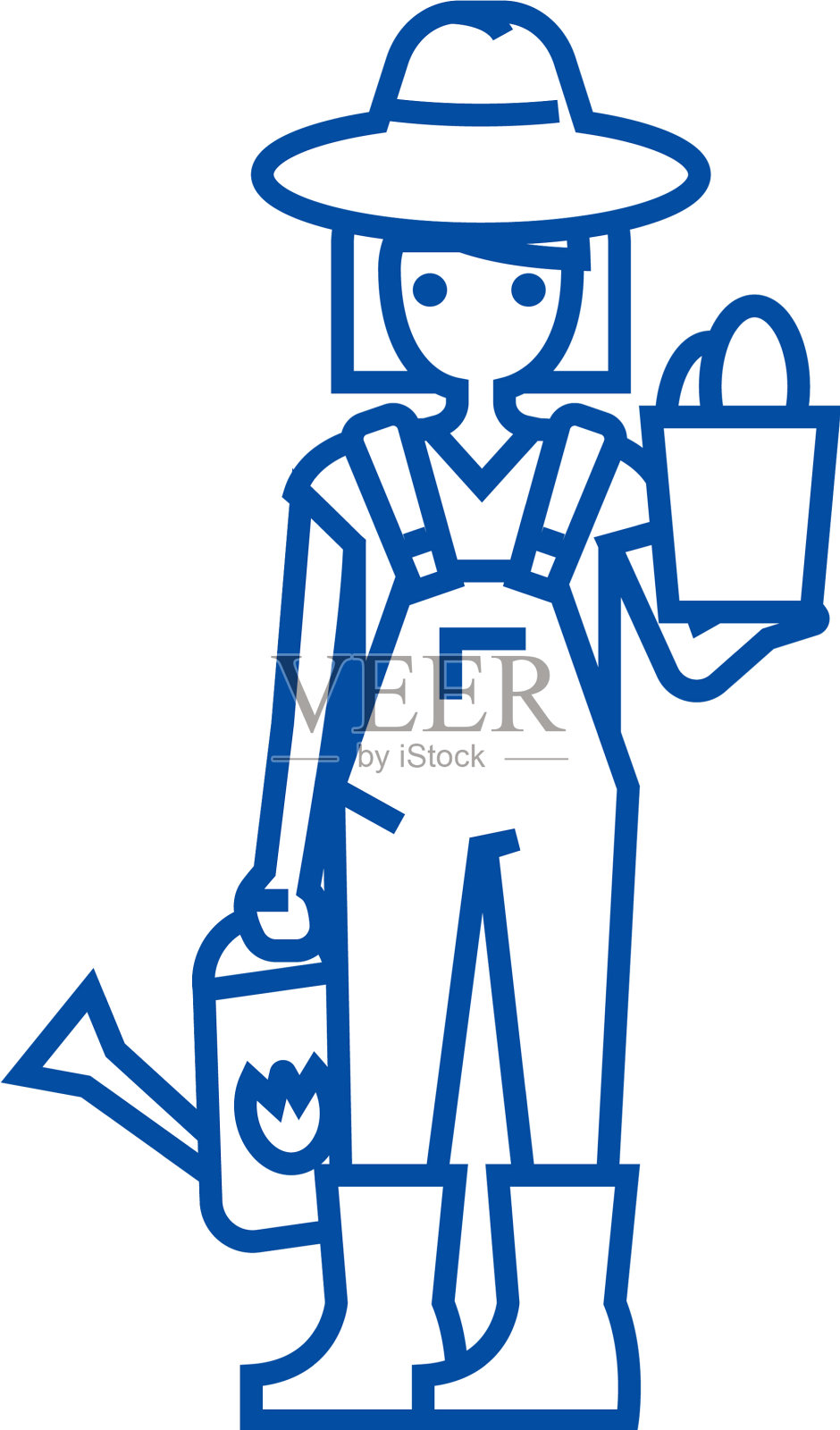 园丁女人用植物和喷壶行设计元素图片